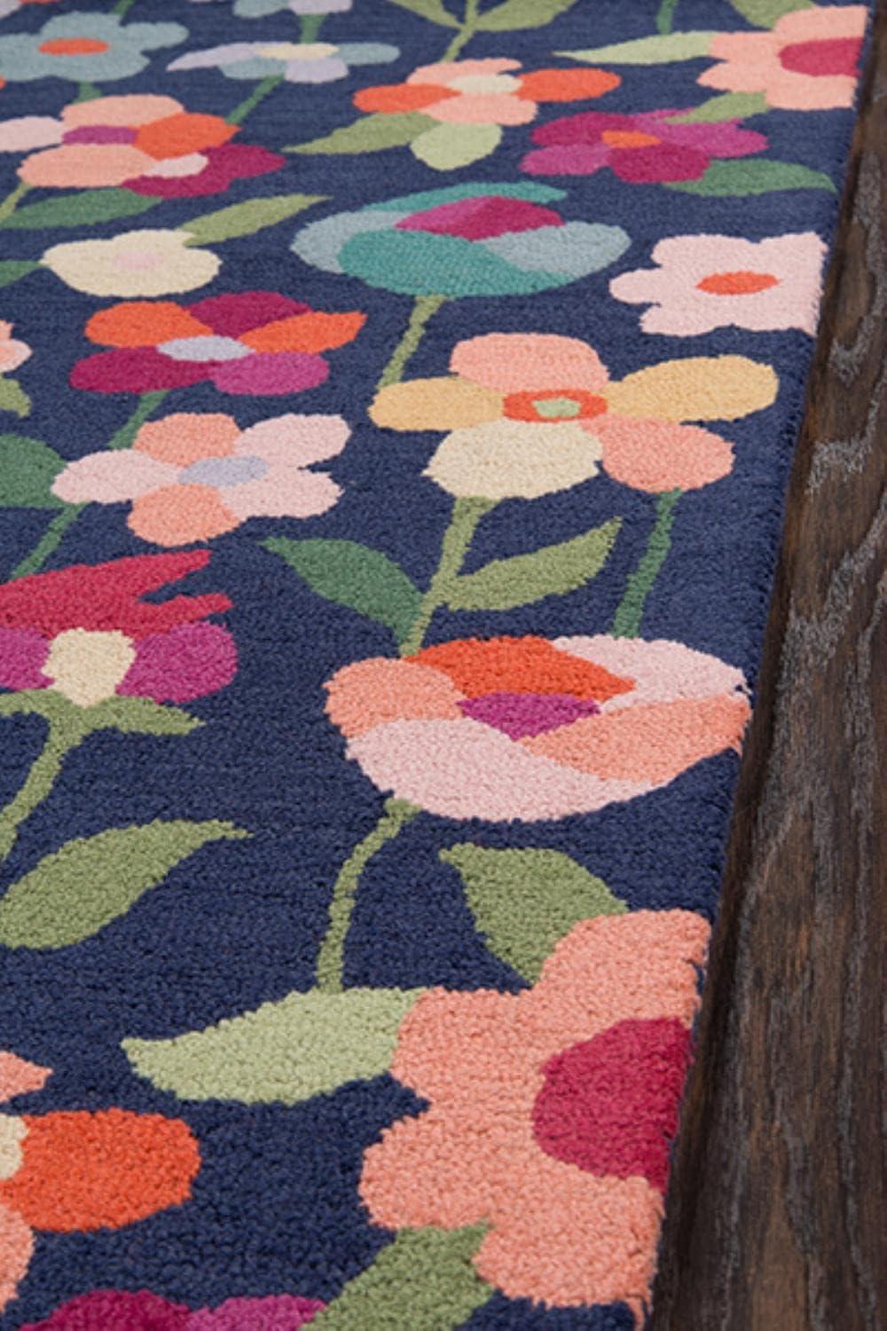 Classic Blue Hand-Tufted Wool Runner Rug, 27" x 8"