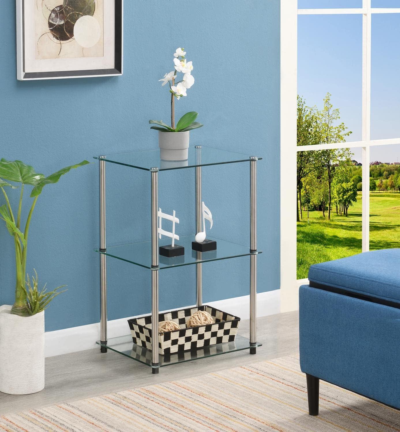 3 Tier End End Table,Classic Glass Tall-Clear