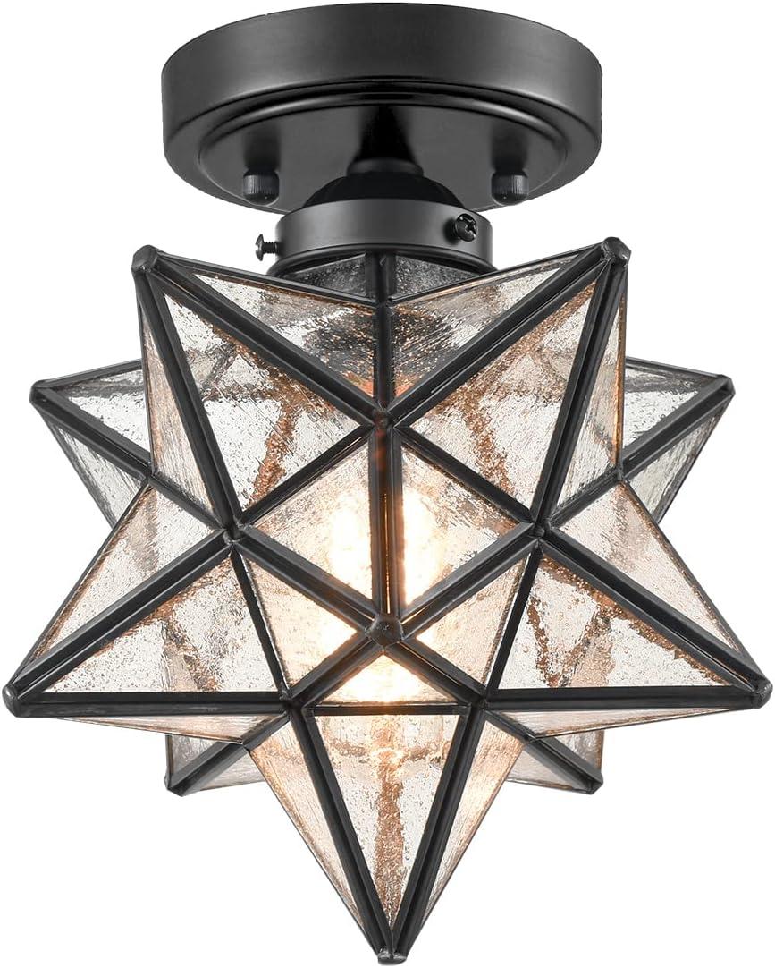 Industrial Moravian Star 8-Inch Clear Glass and Metal Ceiling Light