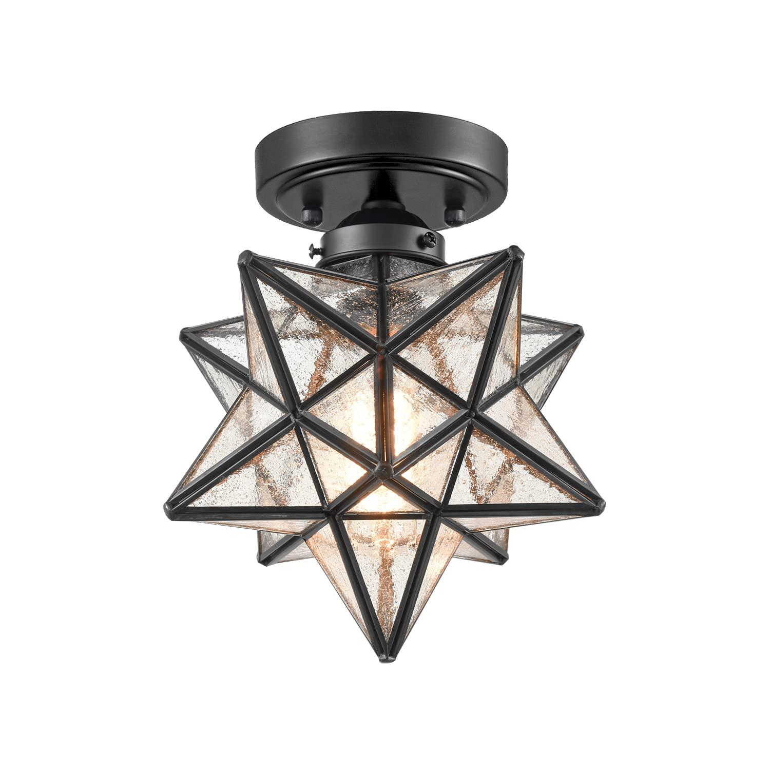 Industrial Moravian Star 8-Inch Clear Glass and Metal Ceiling Light