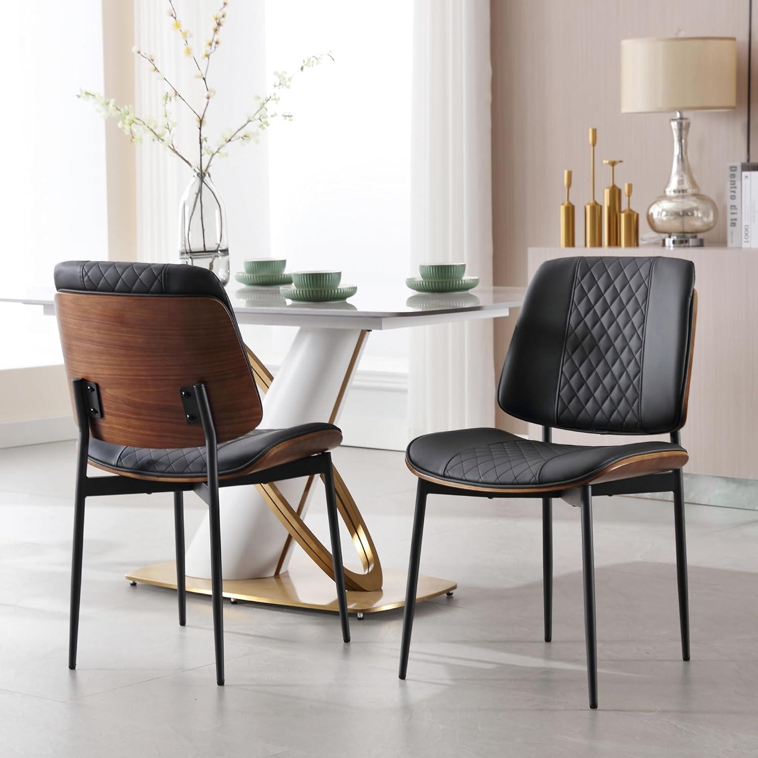 Jianny Unfinished Faux Leather Dining Chair With Walnut Bentwood