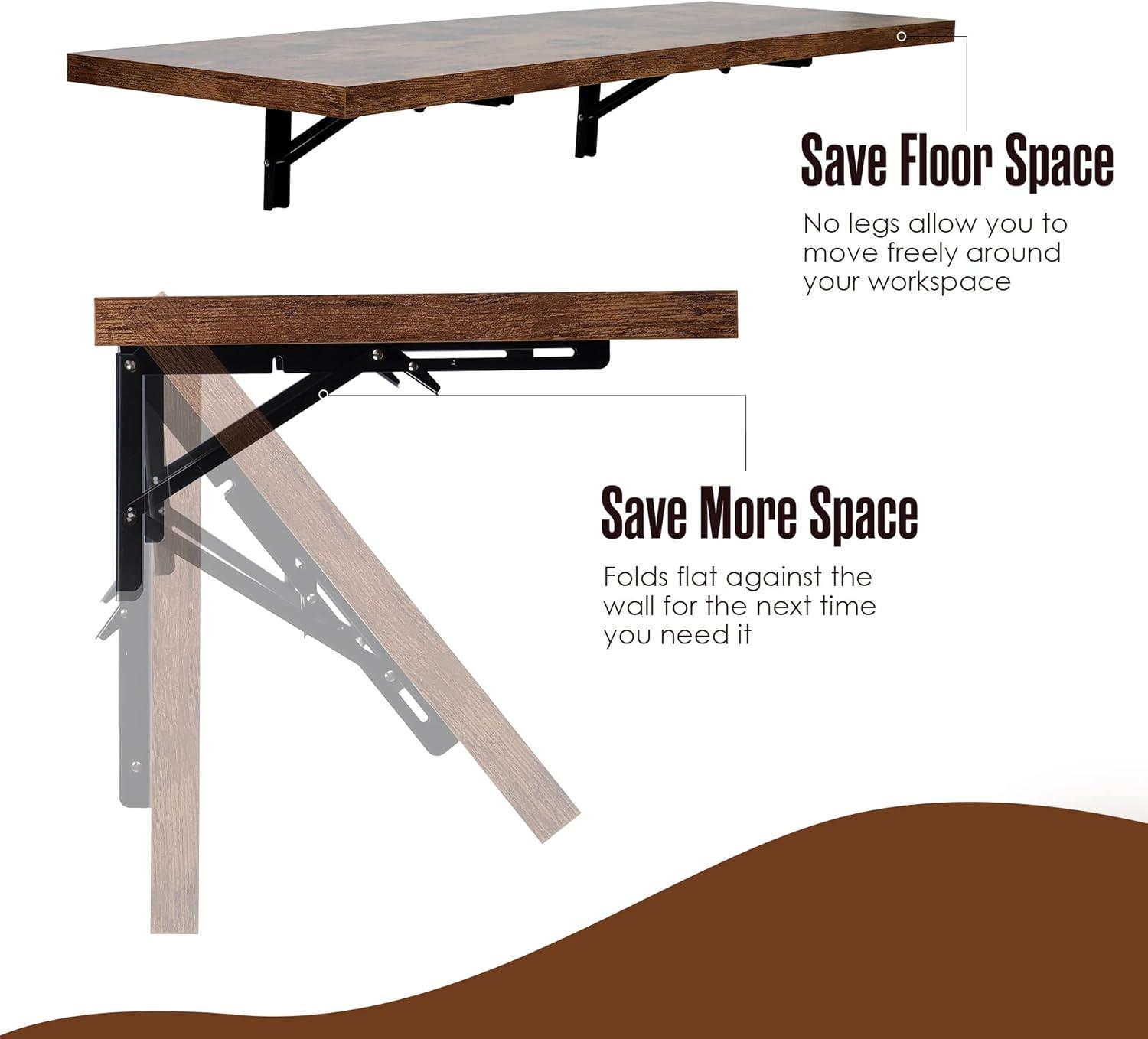 Houseables Wall Mounted Desk, Murphy Desk, Wall Mounted Folding Table, Laundry Folding Table, Fold Down Work Bench, Foldable Mount Station, Floating Bar, Hanging, Dining Room, Kitchen, 48 x 16, Brown