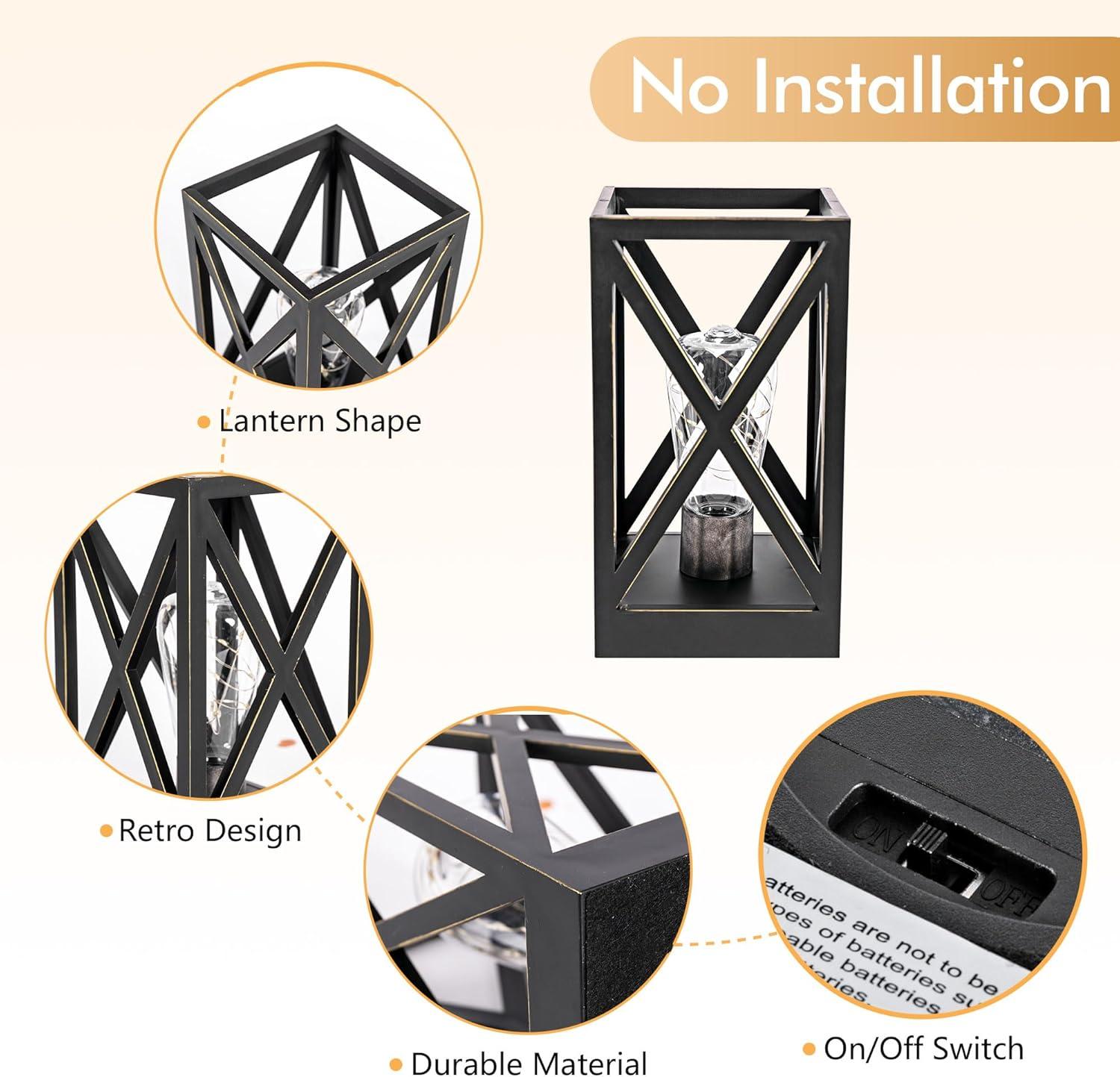 WINGBO 2 Pack Retro Battery Powered Table Lamps, Battery Operated Cordless Lamp Set, Portable Nightlight Decorative Light for Living Room Dining Room Bedroom Entryway Patio, Black & Gold Finish