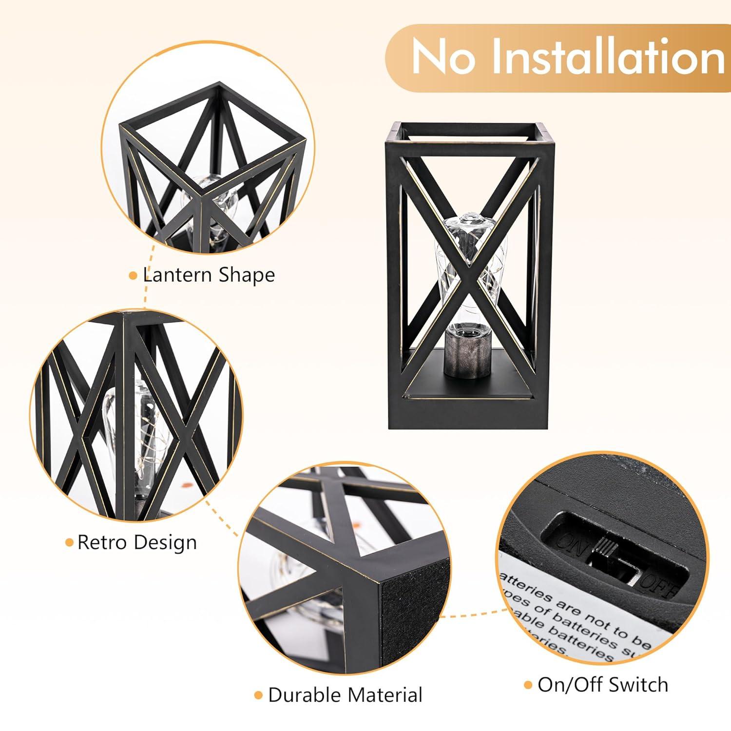 WINGBO 2 Pack Retro Battery Powered Table Lamps, Battery Operated Cordless Lamp Set, Portable Nightlight Decorative Light for Living Room Dining Room Bedroom Entryway Patio, Black & Gold Finish