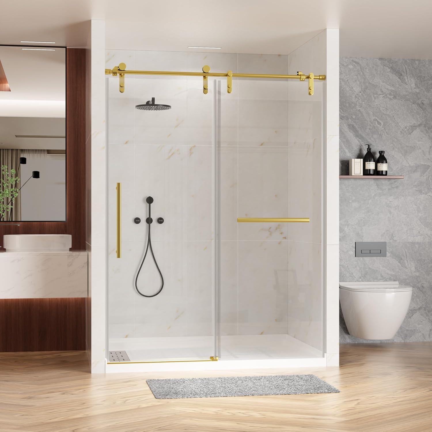 56-60"W X 76"H Double Sliding Shower Door, Aluminium Alloy Frame In Chrome, 5/16" (8Mm) Thick SGCC Tempered Clear Glass.