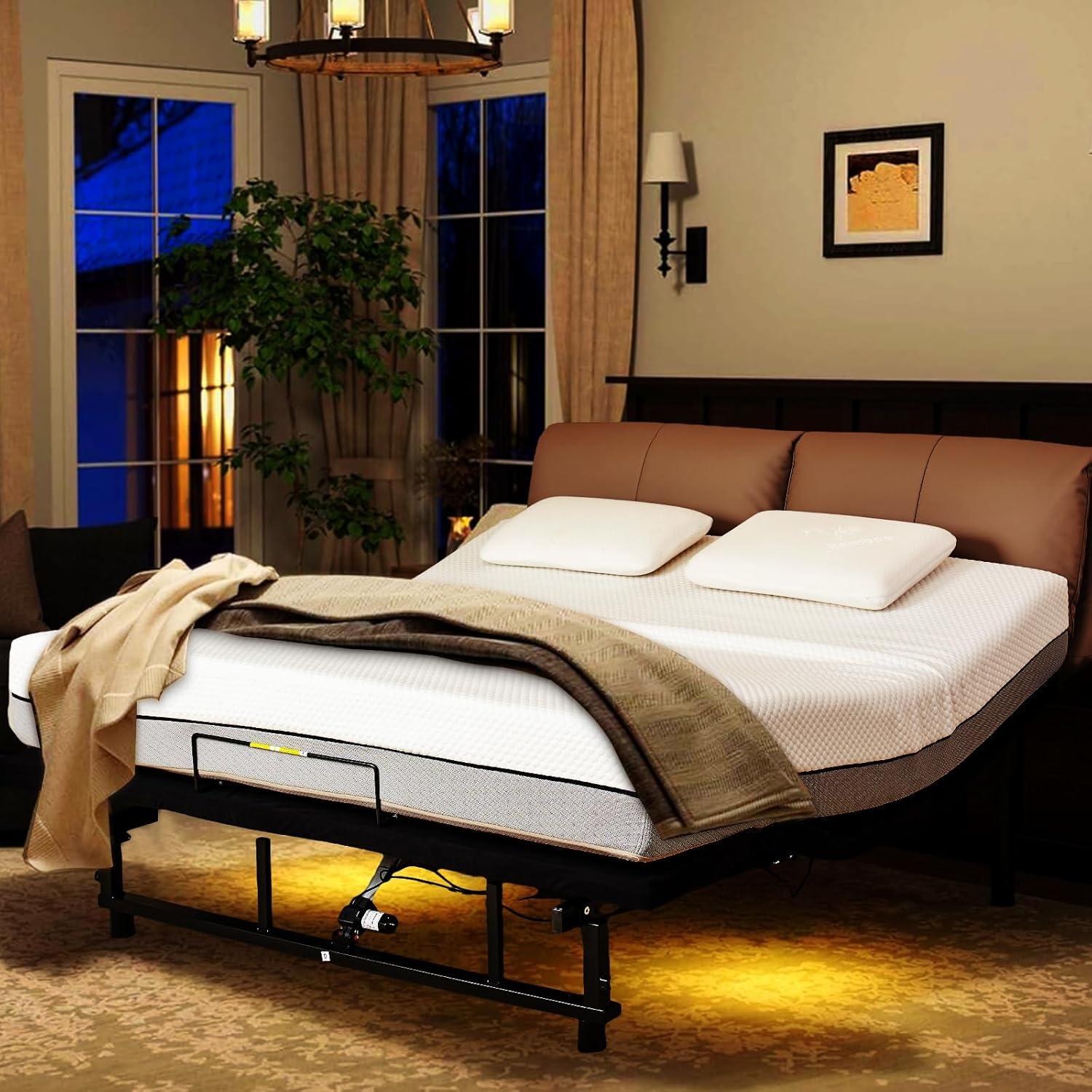Donext Adjustable Bed Base, King Bed Frame, Independent Head and Foot Incline, Quiet Motor, Wireless Remote Control, Electric Bed Base, Black