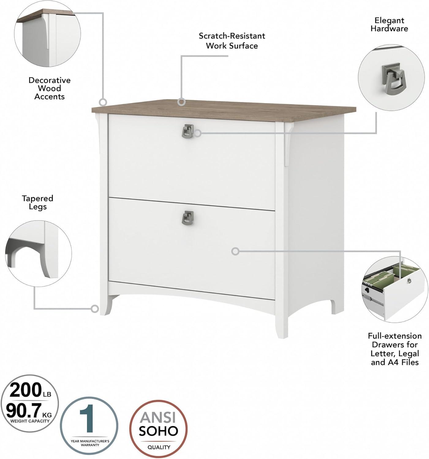 Bush Furniture Salinas Lateral File Cabinet, 2 Drawer, Shiplap Gray & Pure White