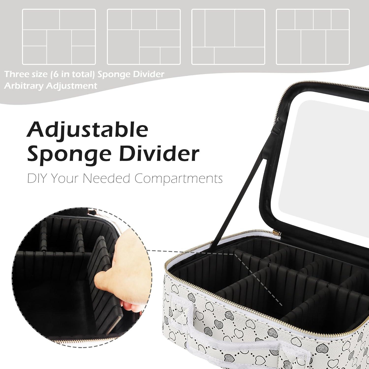 MOMIRA Travel Makeup Bag Cosmetic Bag Makeup Organizer Bag with Large Lighted Mirror 3 Color Scenarios Adjustable Brightness, Waterproof Makeup Travel Case, Large Makeup Train Case Toiletry Gift