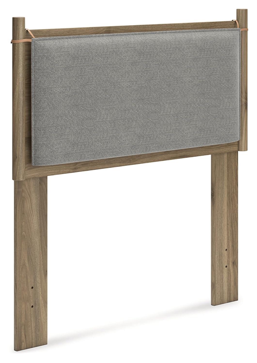 Brown Full Upholstered Platform Bed with Wood and Leather