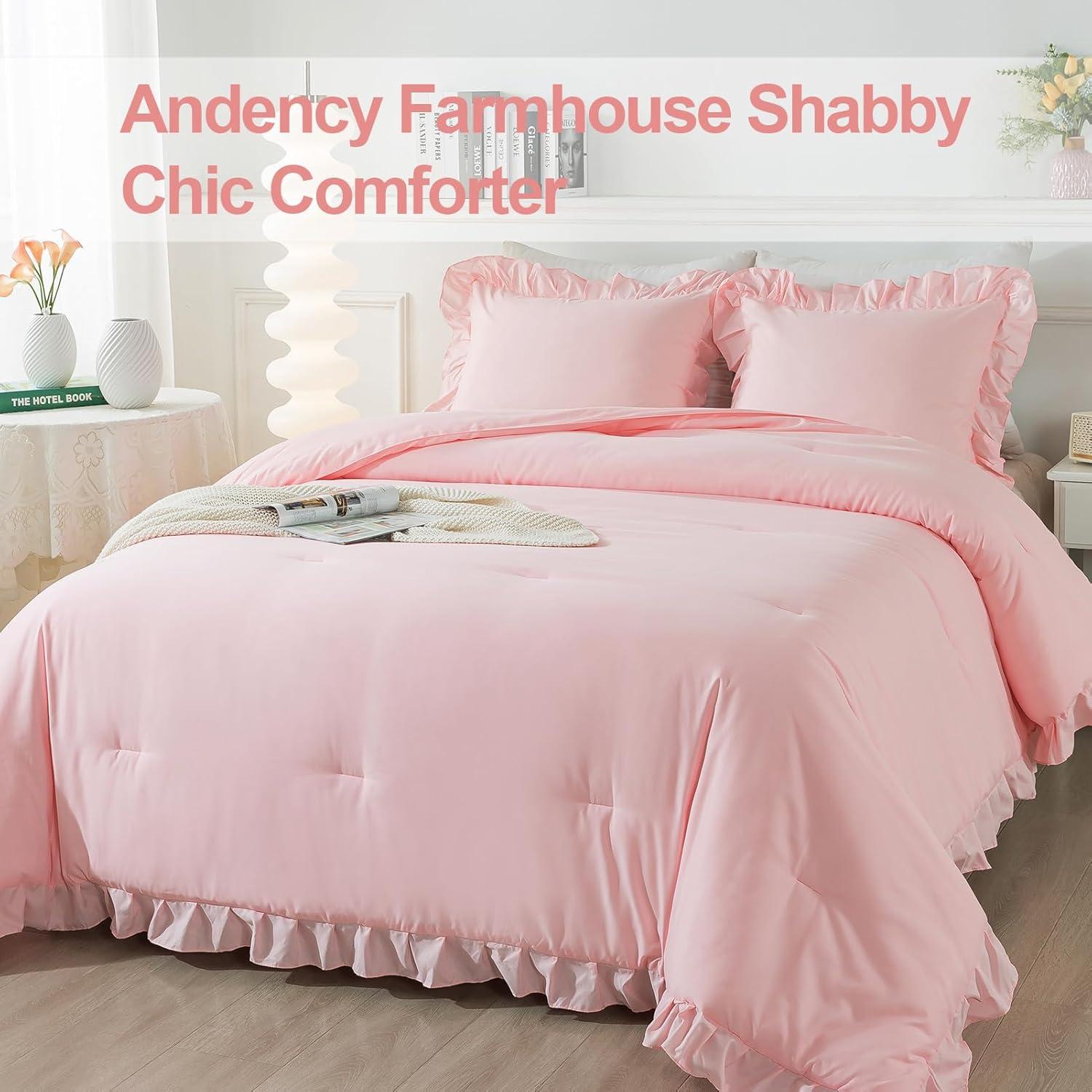 HOMERRY Pink Ruffle Pattern Duvet Cover Queen Size, 3PCS Soft Microfiber Fabric Comforter Set, 90x90 in