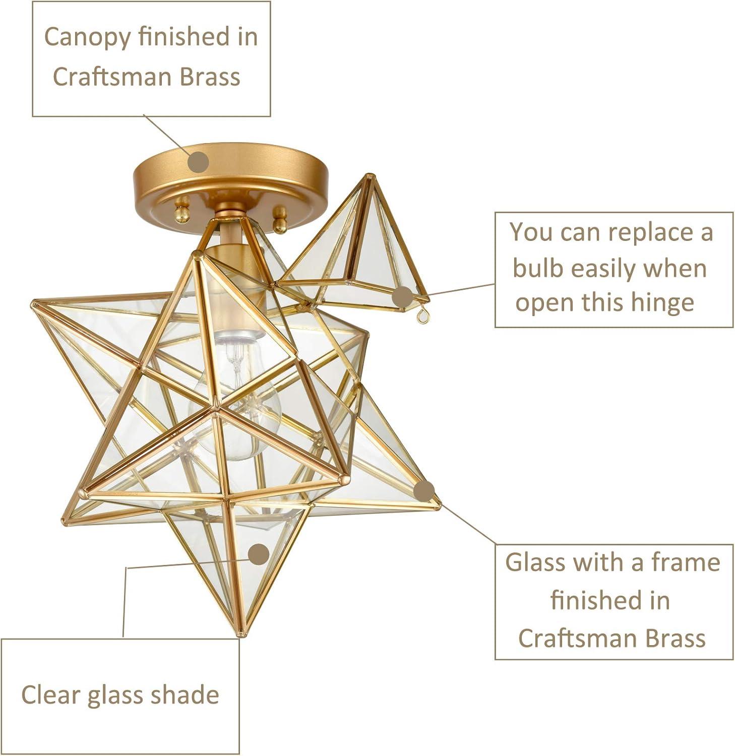 DANSEER Brass Moravian Star Light Flush Mount Ceiling Light with Clear Glass