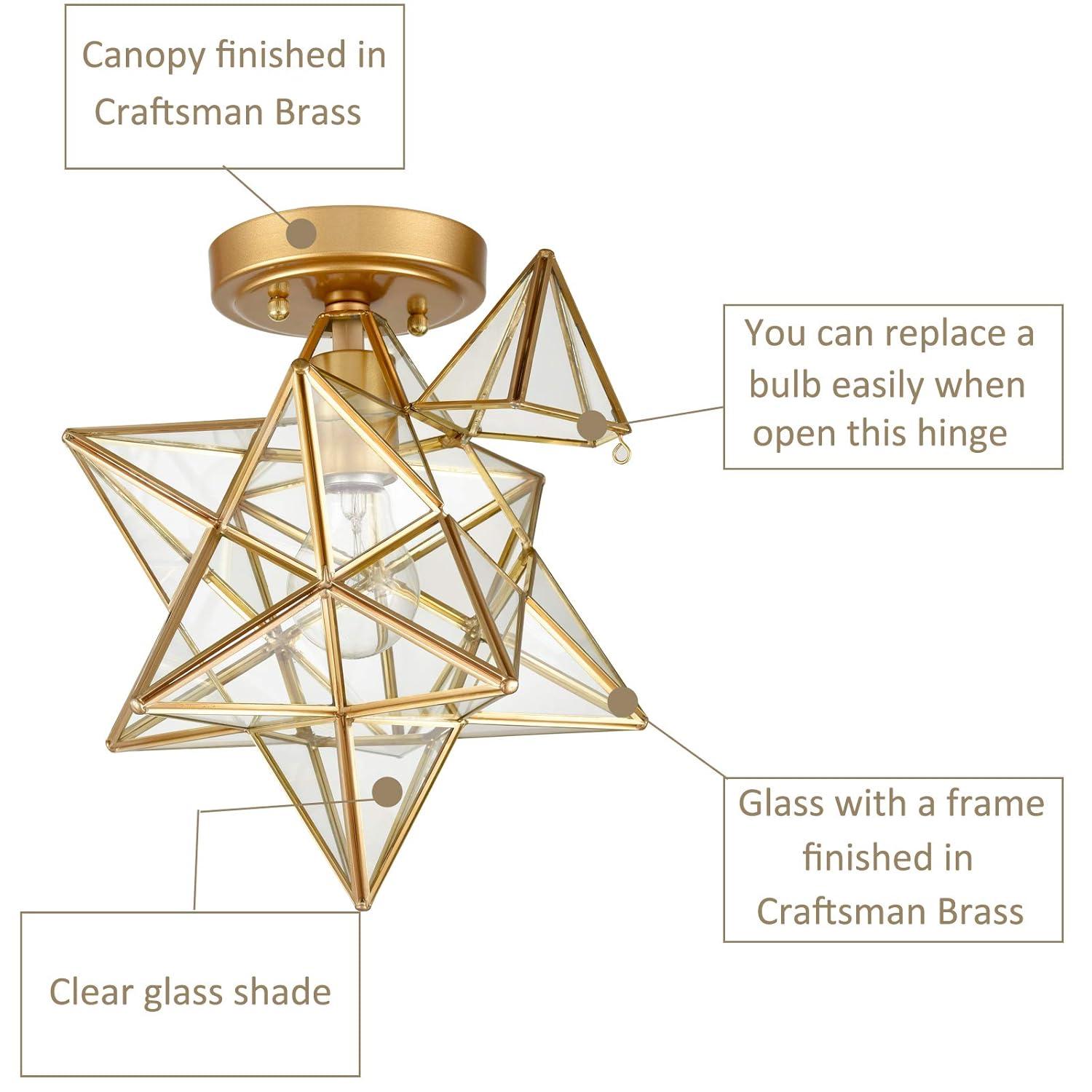 Everly Quinn 12" Moravian Star Metal/Clear Glass LED Flush Mount, Gold/Clear