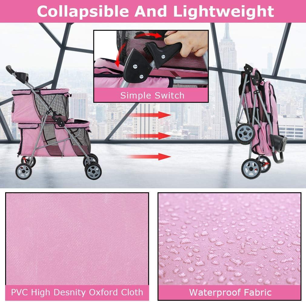 BestPet Dog Stroller Pet Carriers Bag Jogger Stroller for Medium Dogs Cats, Pink, 4 Wheels