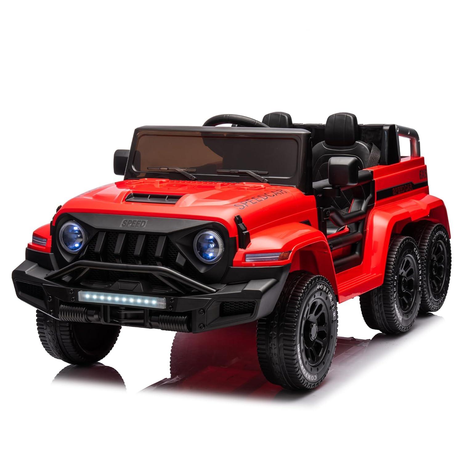 CIPACHO 24V Ride On Car for Kids, 4WD Battery Powered Electric Car with Remote Control, Music, Lights, Five-Point Safety Belt, Red