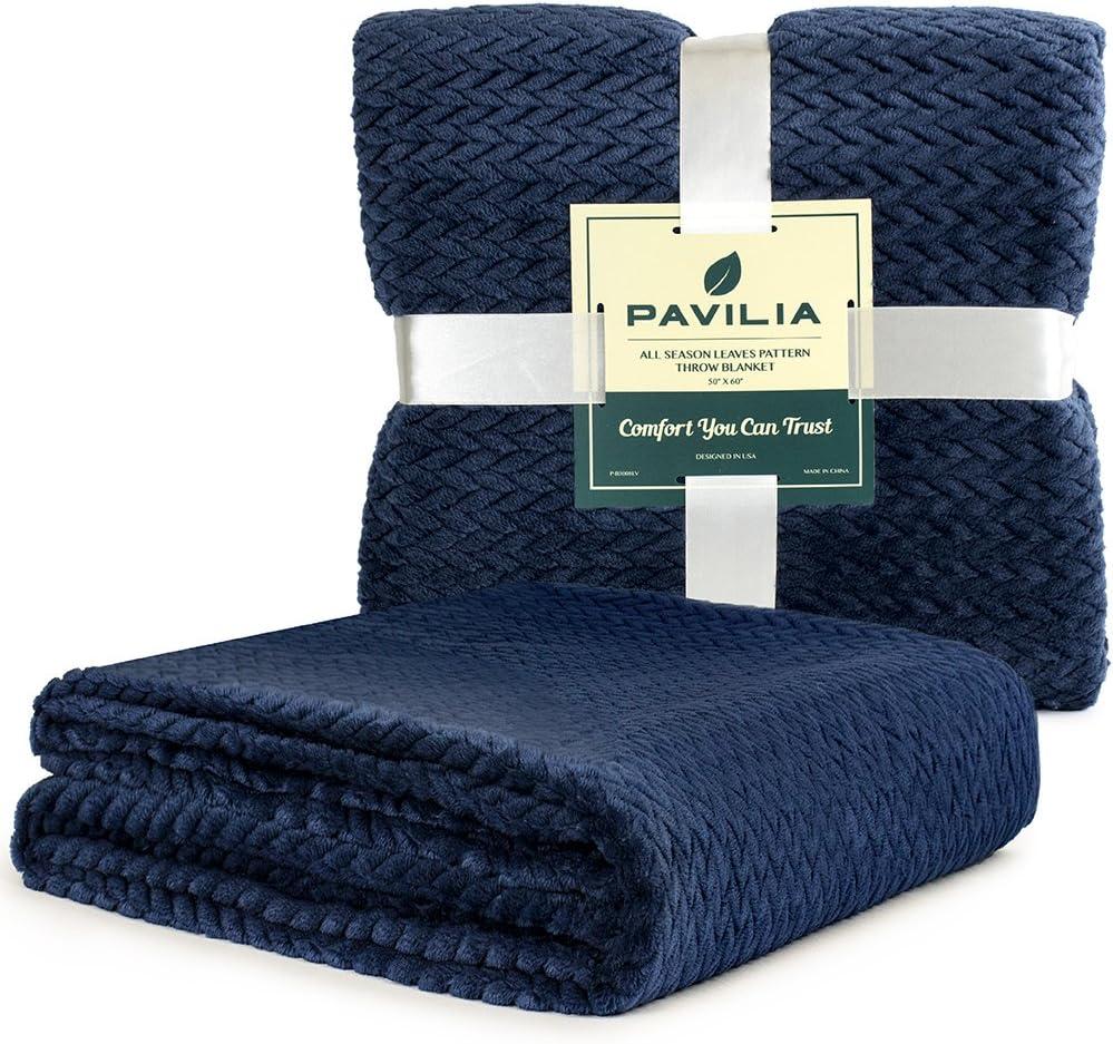 PAVILIA Luxury Fleece Blanket Throw for Bed, Soft Lightweight Plush Flannel Blanket for Sofa Couch