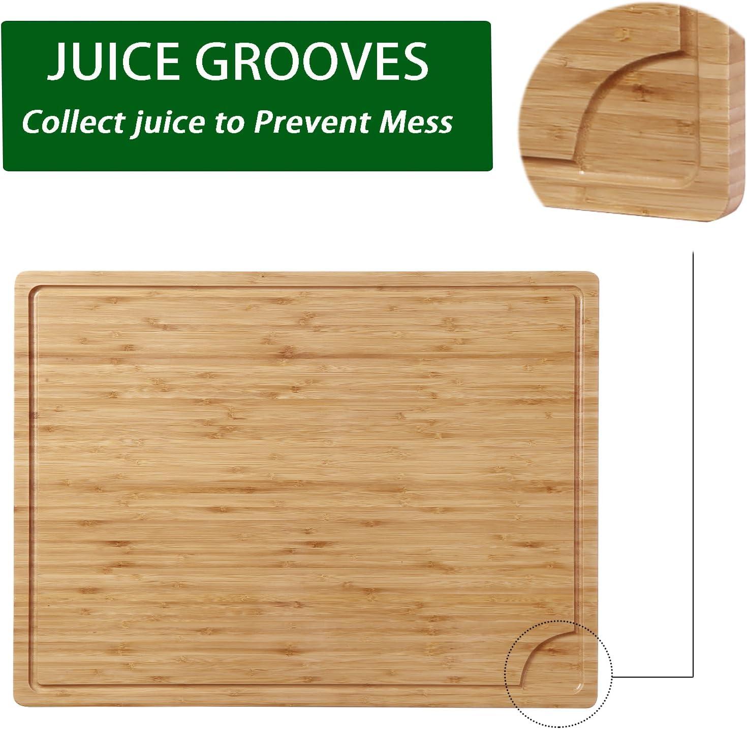 WhizMax 24 x 18 Bamboo Cutting Board, Large Kitchen Chopping Board for Meat, Butcher Block Cutting Board, Carving Board with Handle and Juice Groove for Turkey, Meat, Vegetables, BBQ