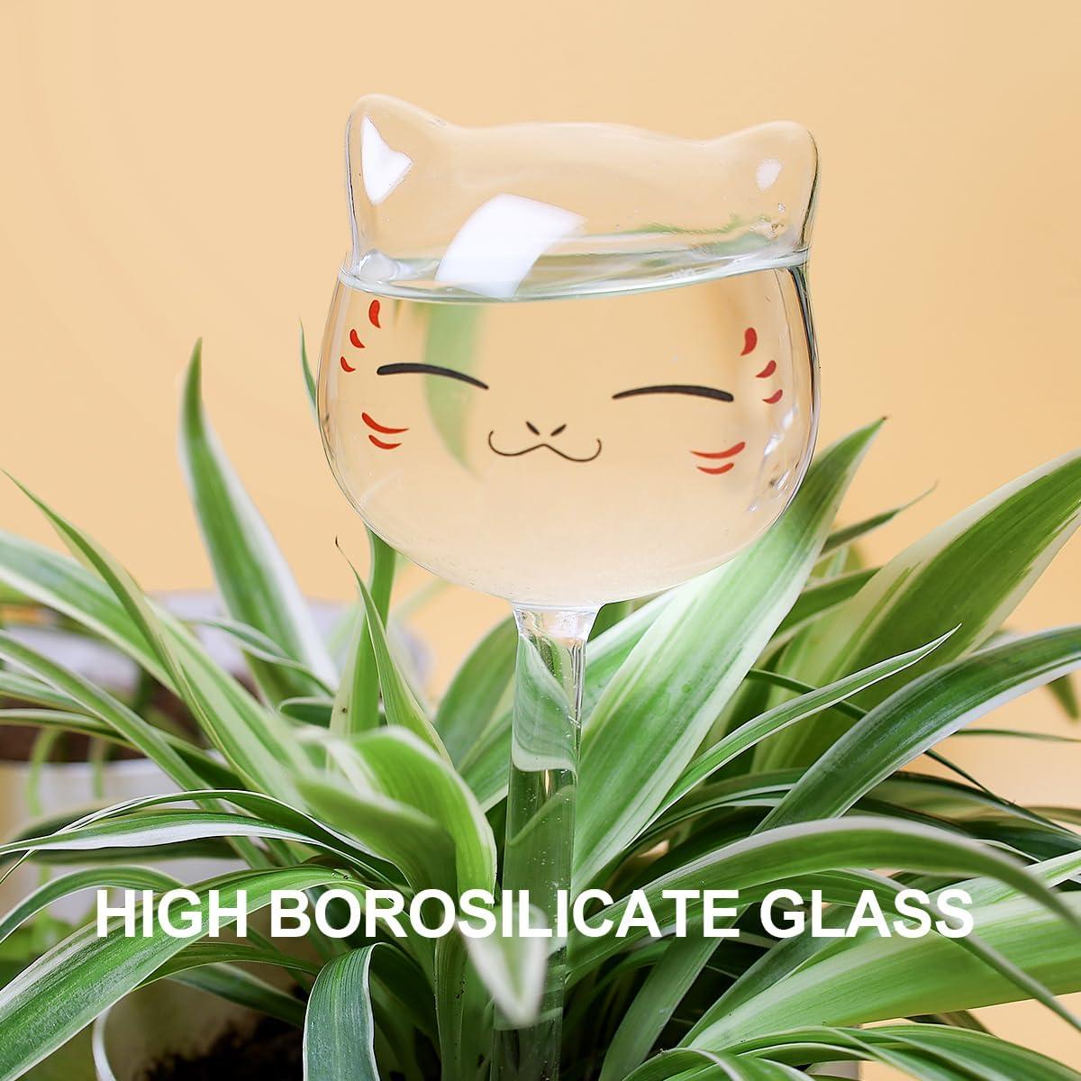 KiKiHeim Plant Watering Globes Self Watering Planter Insert Glass Spikes, Hand Blown Clear Automatic Water Bulbs for Outdoor&Indoor Plants, 6.4oz/190ml Capacity, 3 Cats