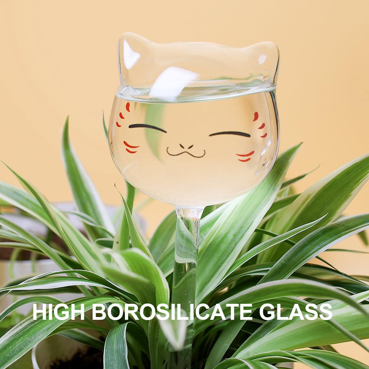 KiKiHeim Plant Watering Globes Self Watering Planter Insert Glass Spikes, Hand Blown Clear Automatic Water Bulbs for Outdoor&Indoor Plants, 6.4oz/190ml Capacity, 3 Cats