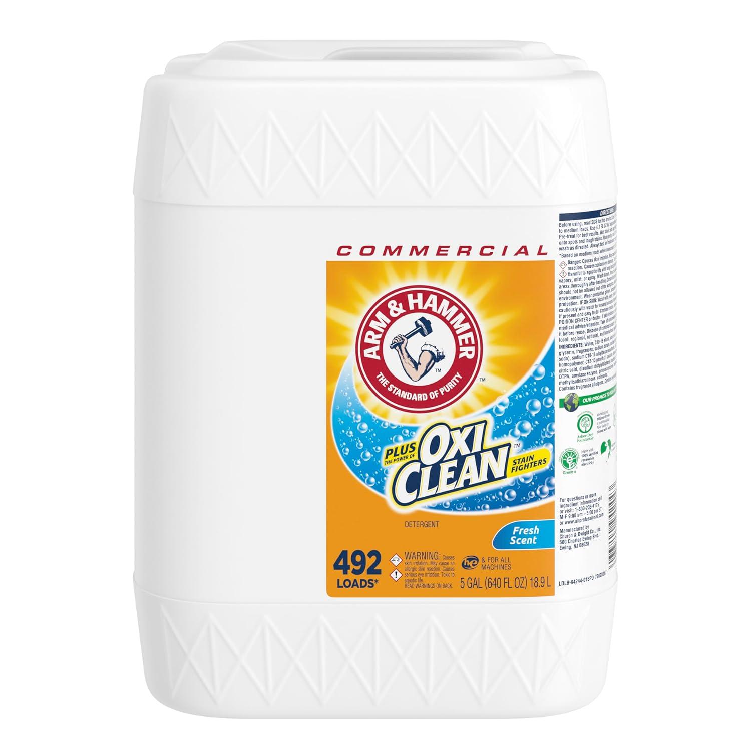 Arm & Hammer plus OxiClean Liquid Laundry Detergent Professional, Fresh Scent, 5 Gallon (Pack of 1) 492 Loads