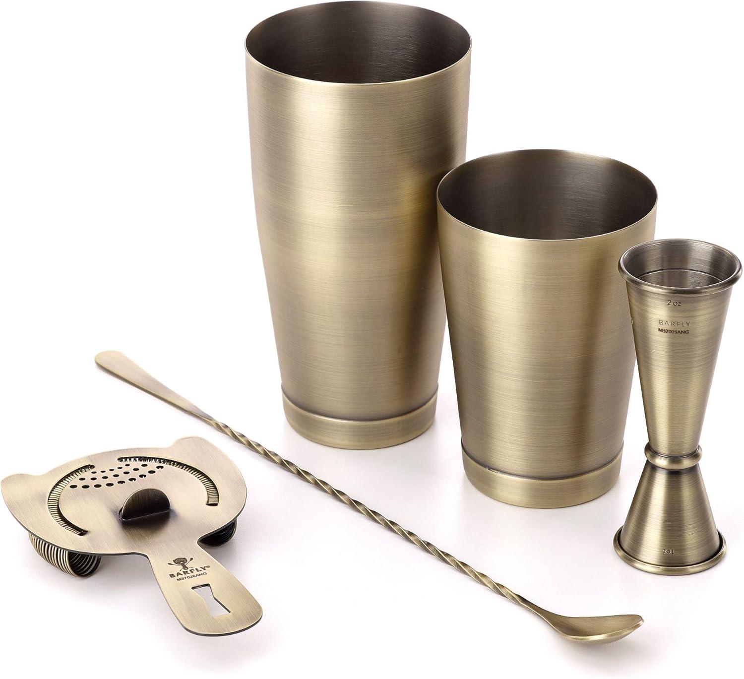 Antique Gold 5-Piece Cocktail Set with Strainer and Jigger