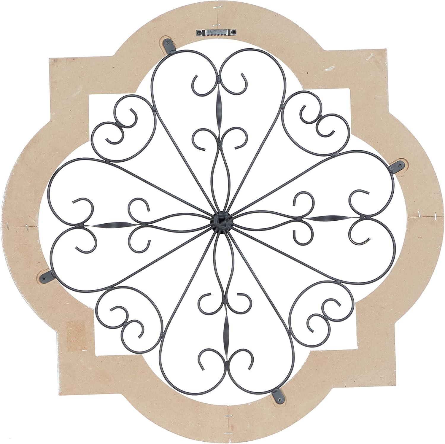 DecMode White Wooden Scroll Wall Decor with Metal Scroll Work