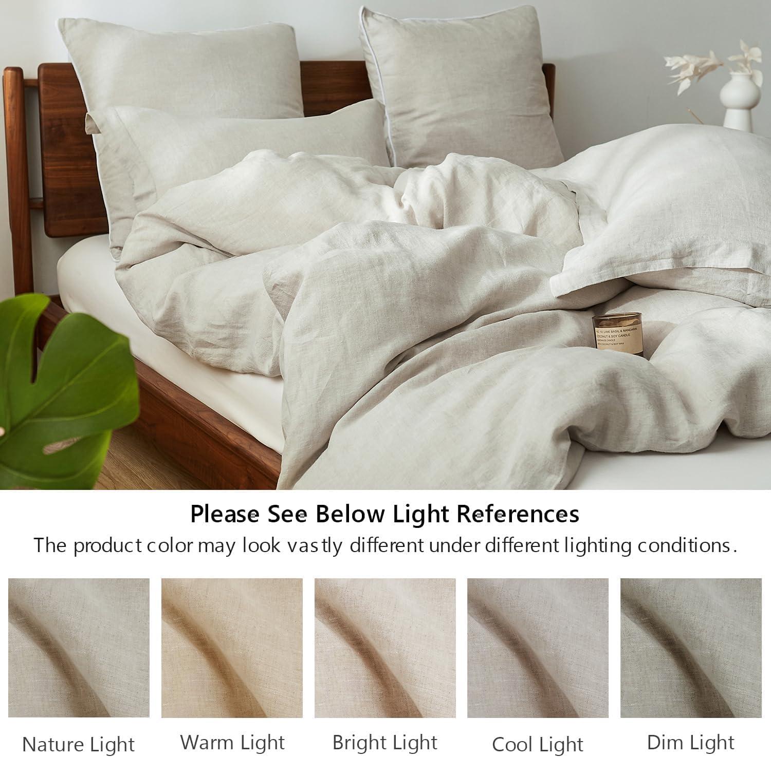 Simple&Opulence 100% Linen Duvet Cover Set with Washed-French Flax-2 Pieces Solid Color Basic Style Bedding Set-Breathable Soft Comforter Cover with 1 Pillowsham(Twin,Linen)