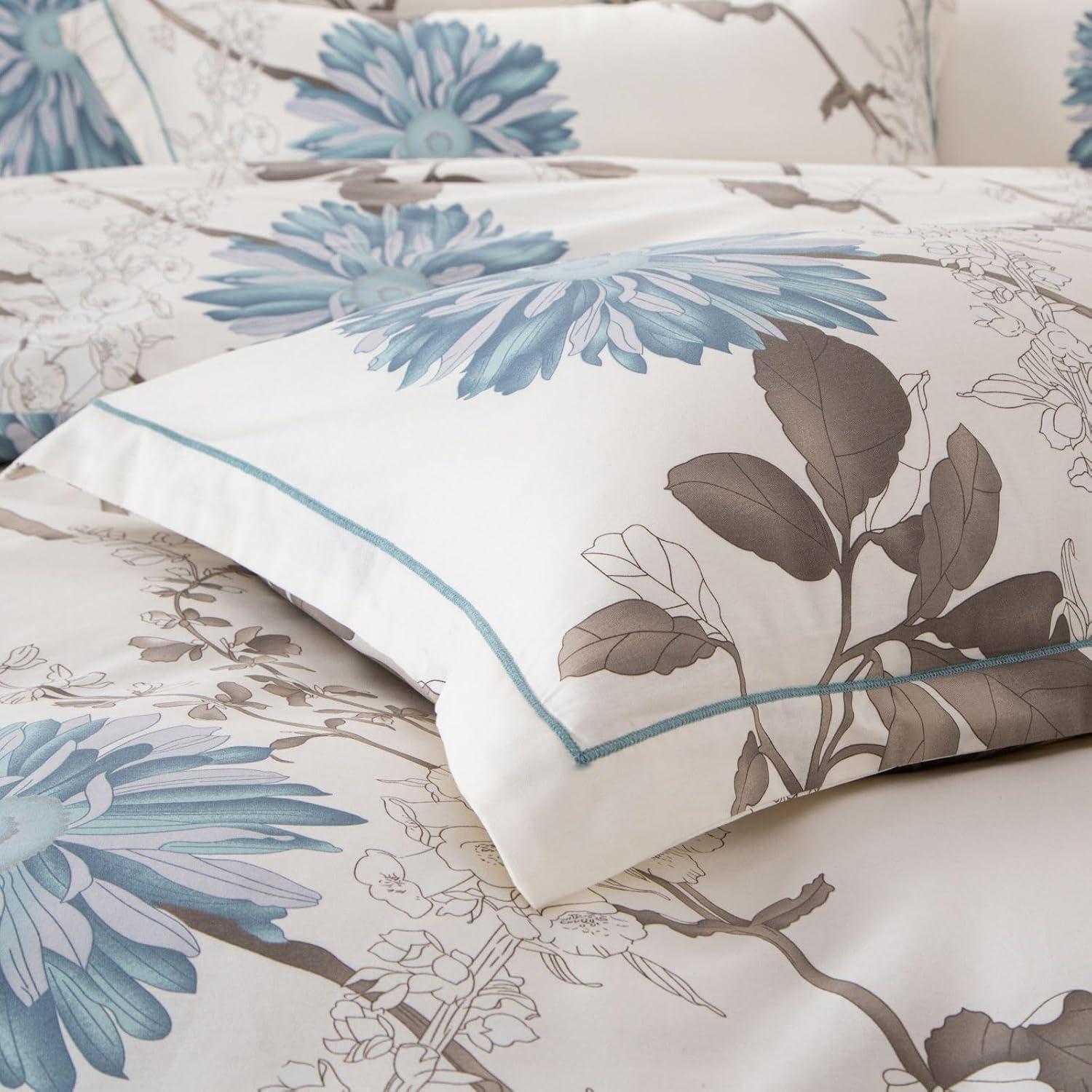 Queen White and Green Floral Reversible Microfiber Comforter Set