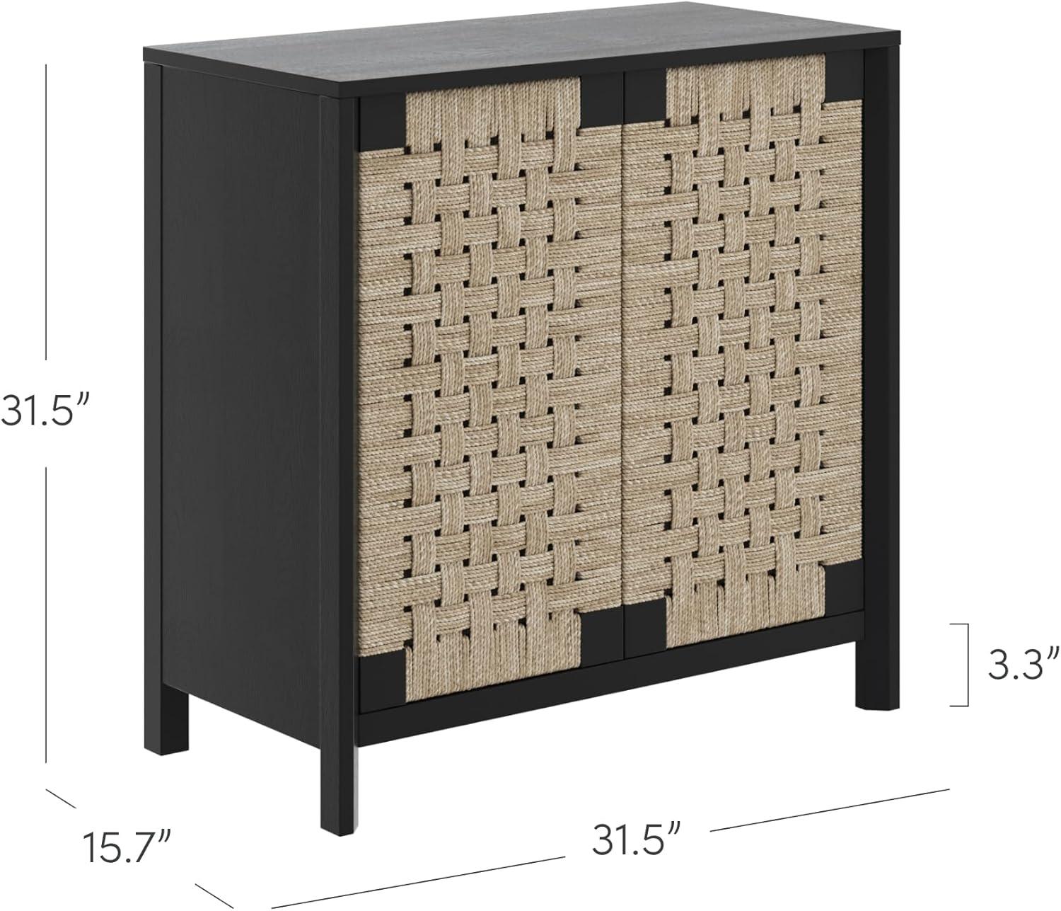 Nathan James Rustic Wood TV Stand Cabinet With Seagrass Door Panels