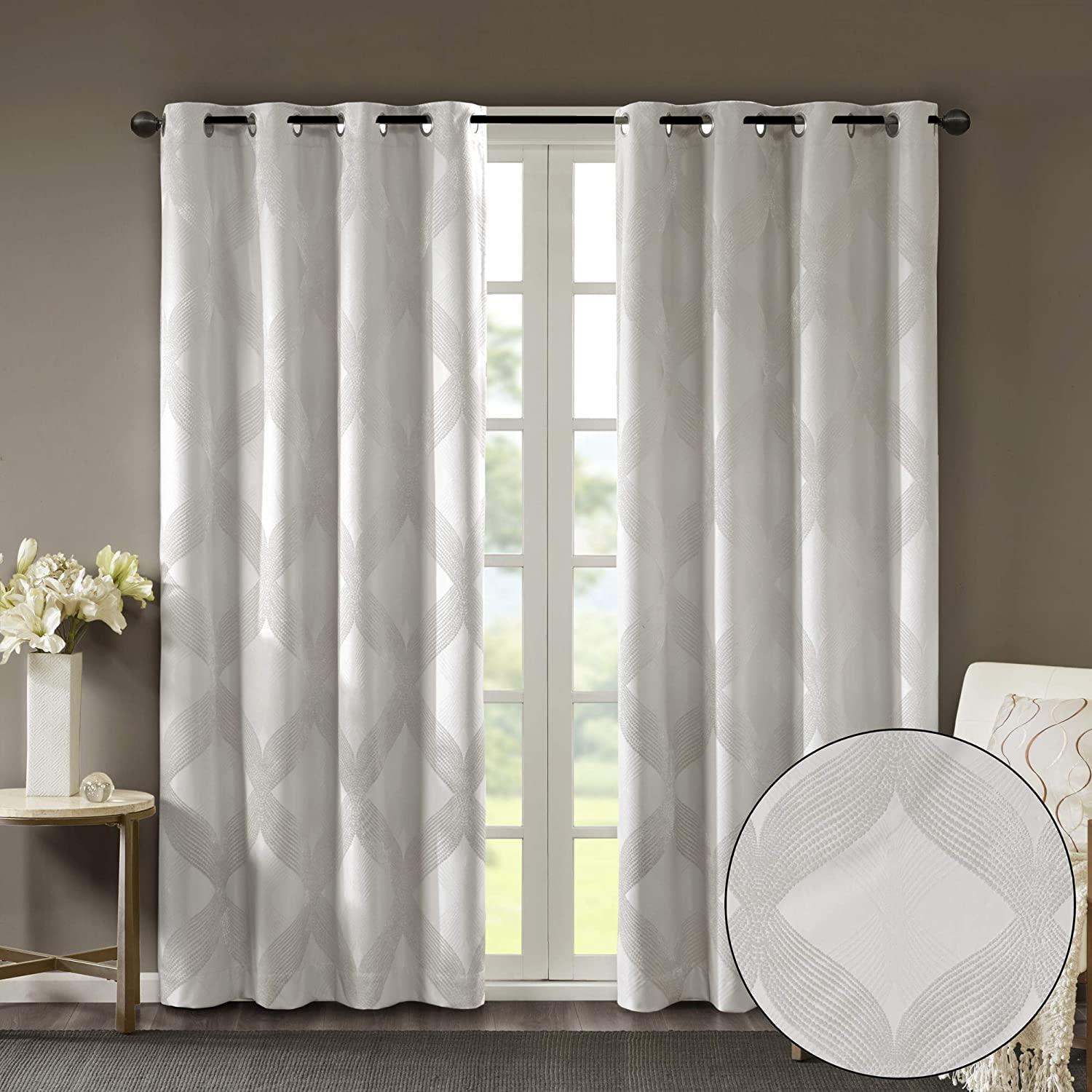 Madison Park Bentley Ogee Knitted Jacquard Geometric Total Blackout Single Curtain Panel