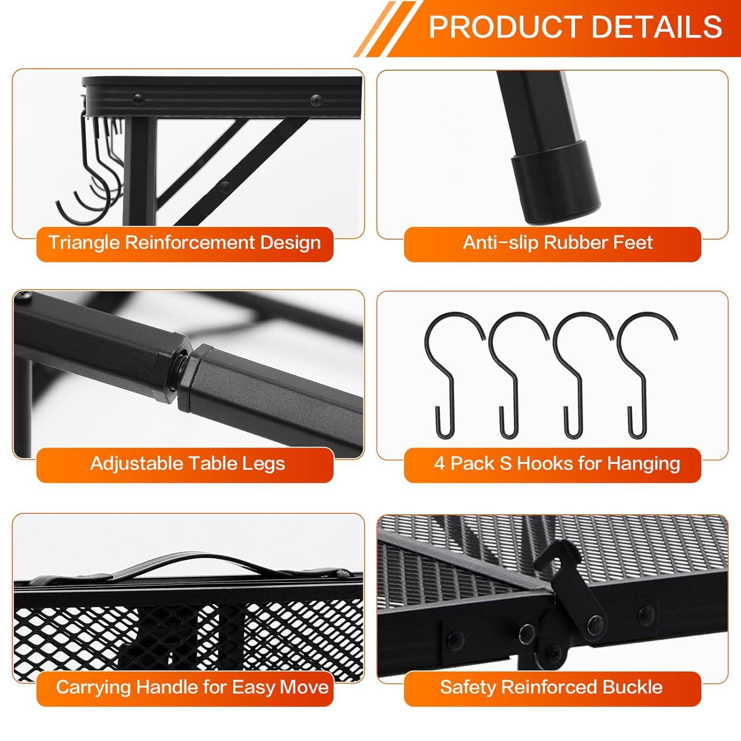 Outdoor Grill Camping Folding Table 3 Ft, Aluminium Picnic Table - Portable, Lightweight, Compact & Height Adjustable Collapsible Patio BBQ Garden Table