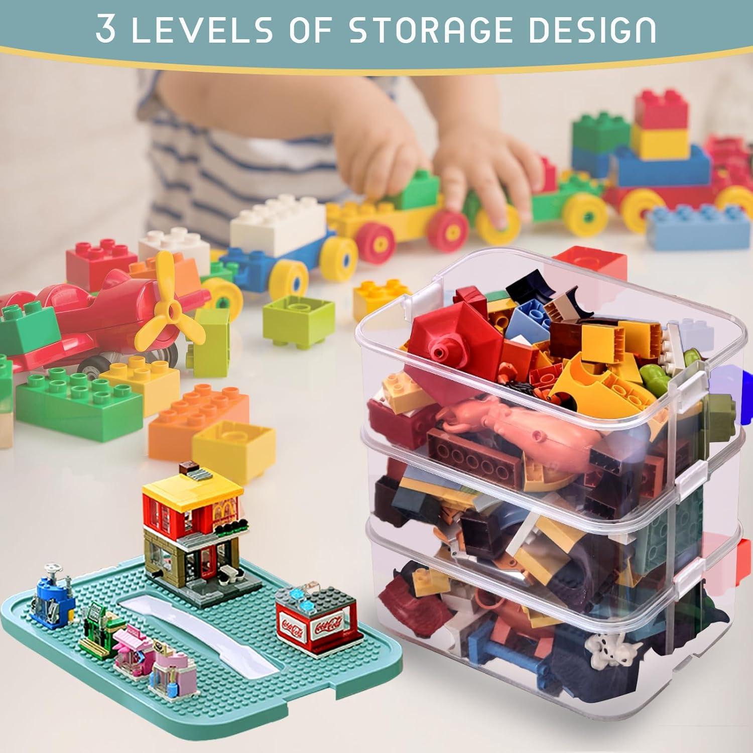 Blue Stackable Plastic Toy Storage Organizer with Adjustable Compartments