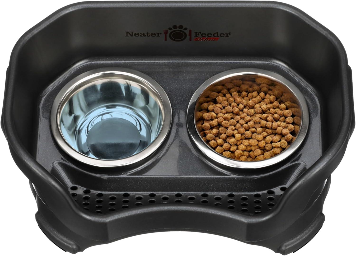 Neater Pets Neater Feeder Deluxe Mess-Proof Elevated Food & Water Bowls for Small Dogs, Black