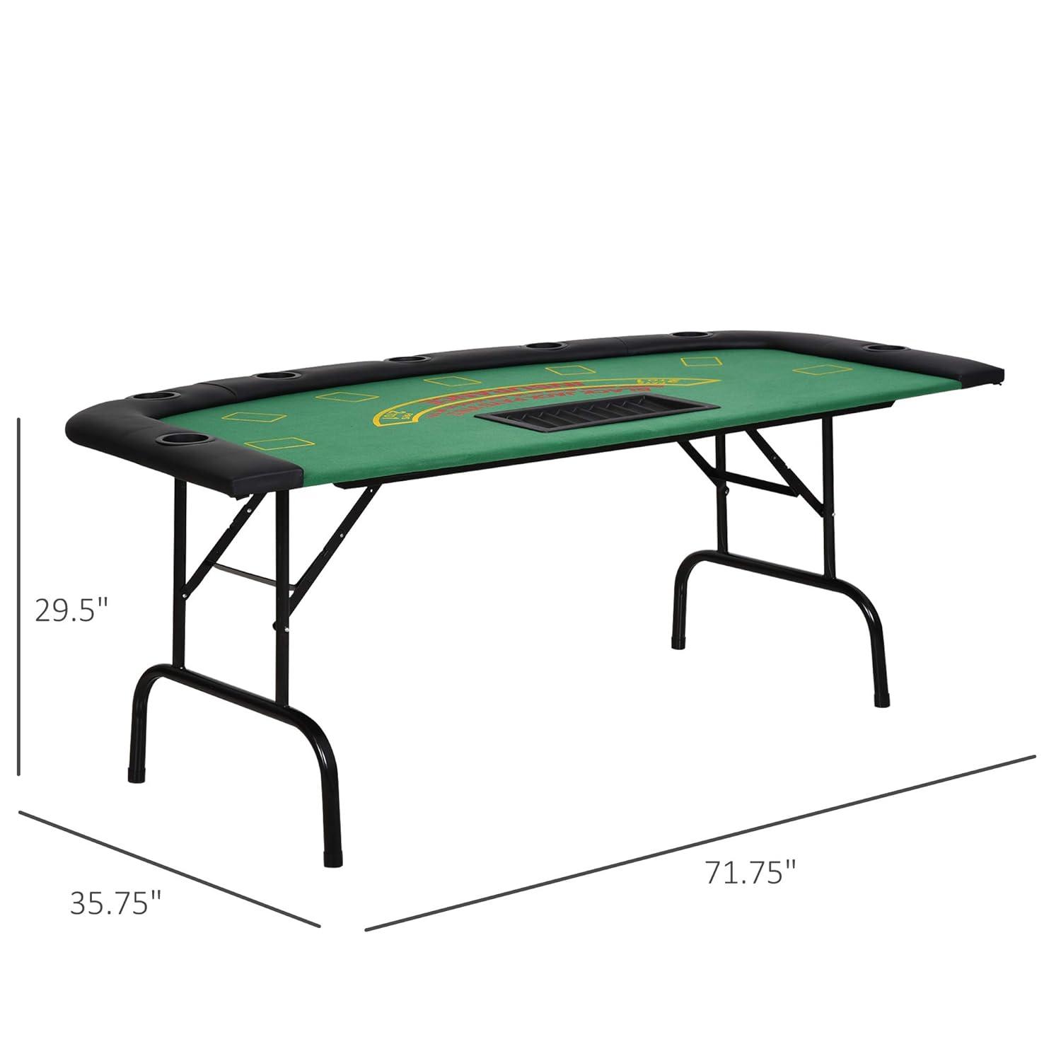 Soozier 72" Foldable 7-Player Poker Blackjack Table with Chip & Cup Holder, Green Felt