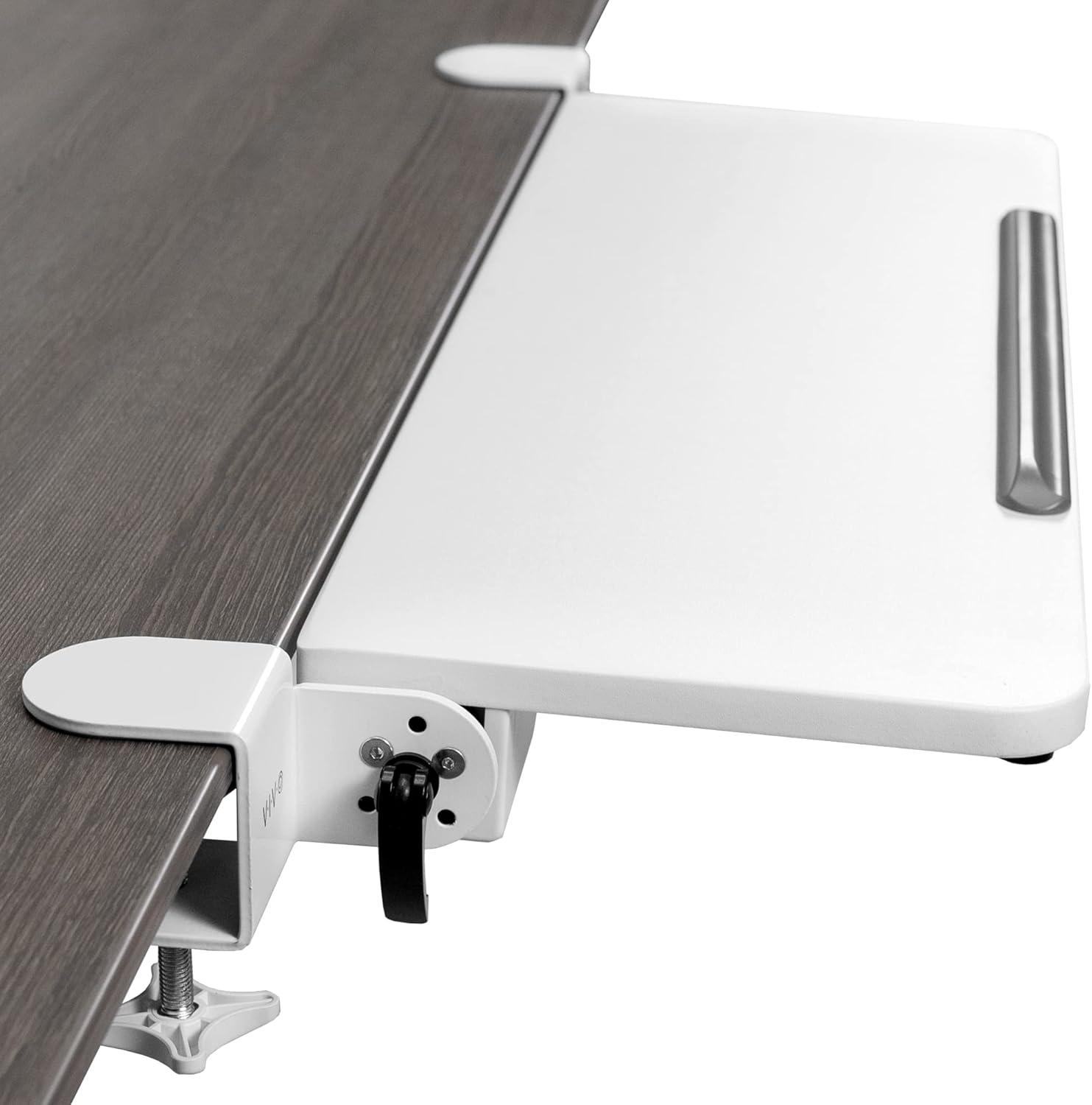 VIVO Clamp On Tilting Keyboard Tray, 26 (31 Including Clamps) x 9 inch Extension Platform for Typing and Mouse Work, Elbow and Arm Support Rest, White, MOUNT-KB06HW