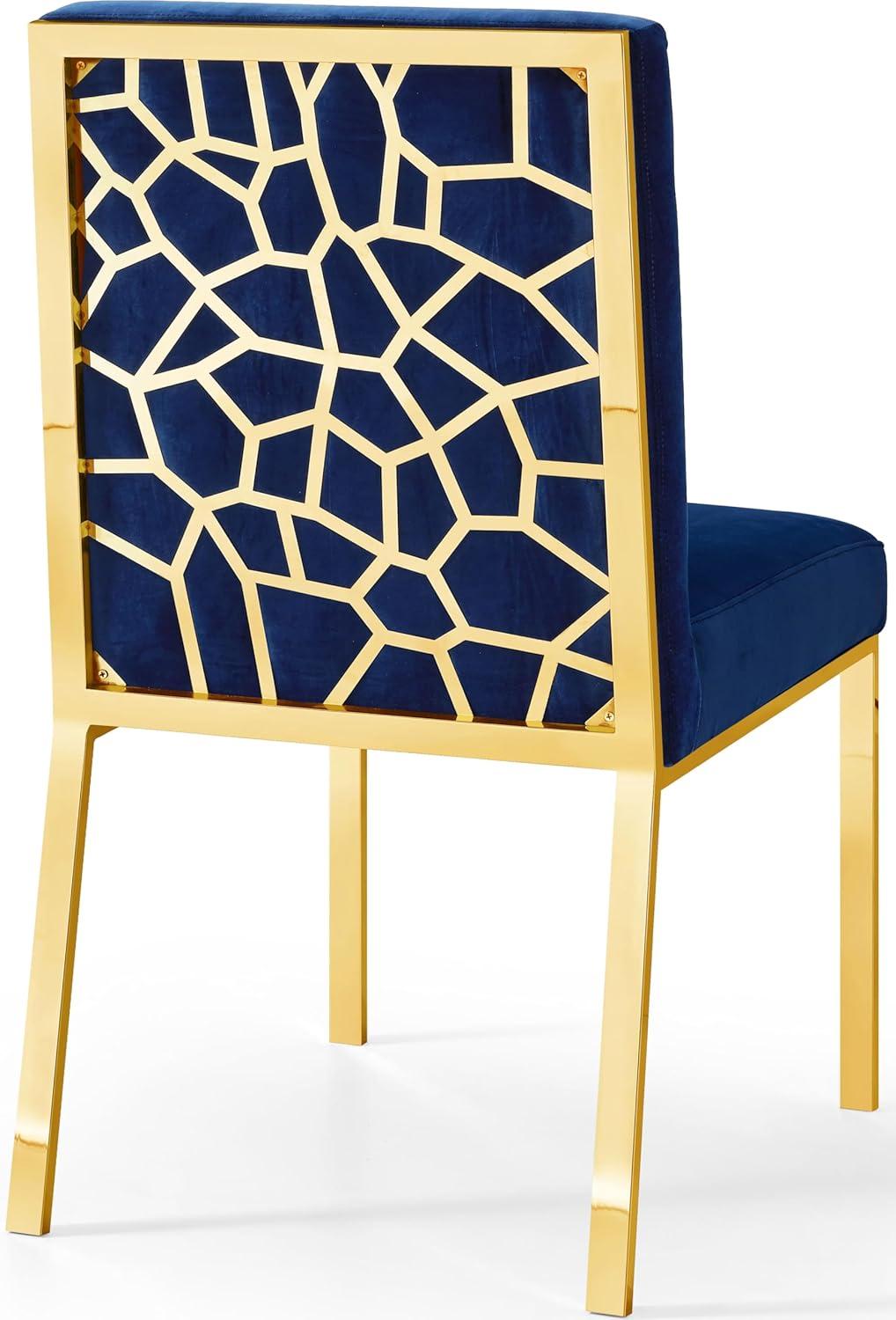 Opal Navy Blue Velvet & Gold Metal Dining Chair
