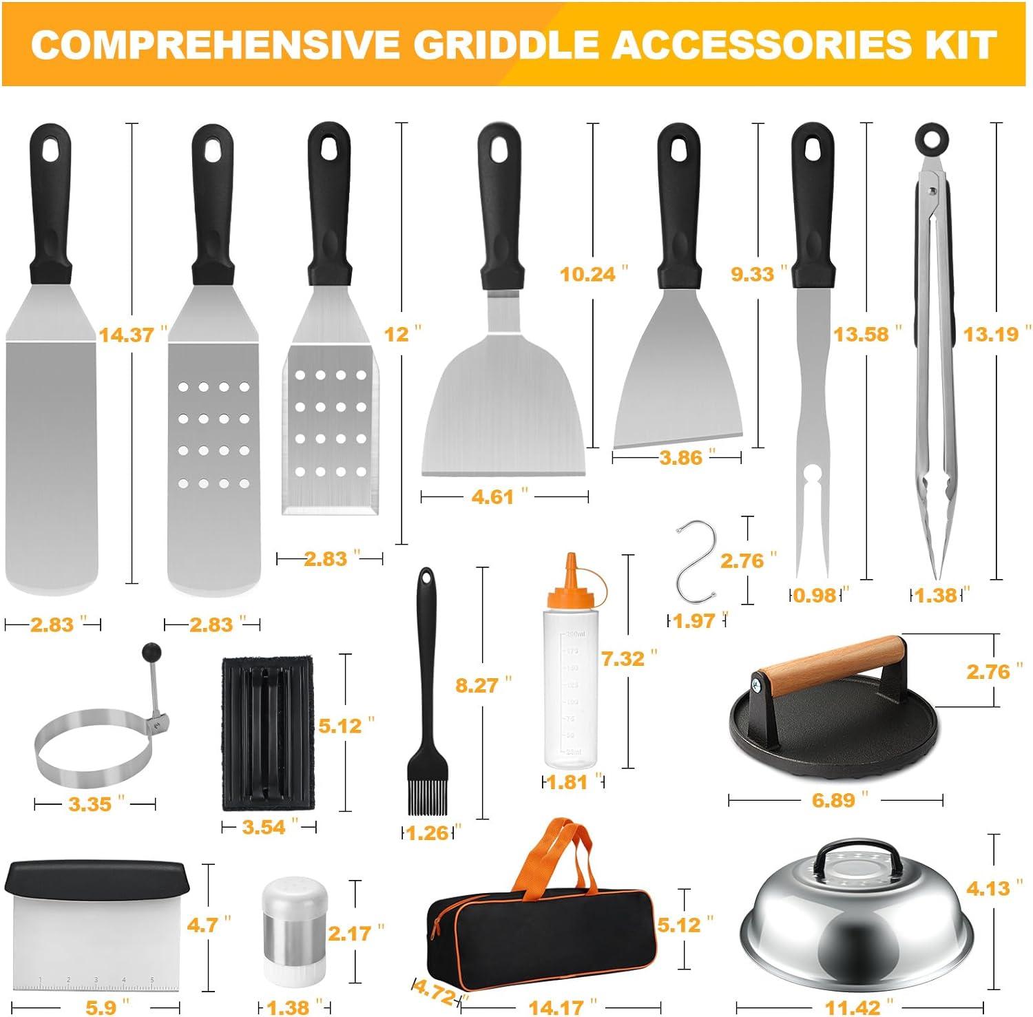 Griddle Accessories Kit, 29 Pcs Griddle Grill Tools Set for Blackstone and Camp Chef, Professional Grill BBQ Spatula Set with Basting Cover, Spatula, Scraper, Bottle, Egg Ring