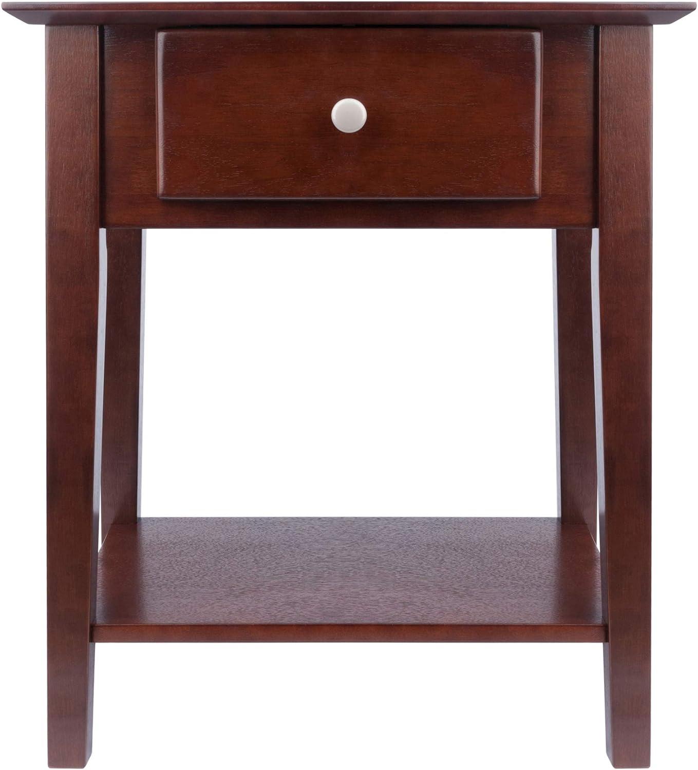 Shaker Nightstand Walnut - Winsome: Single Drawer, Open Shelf, Tapered Legs