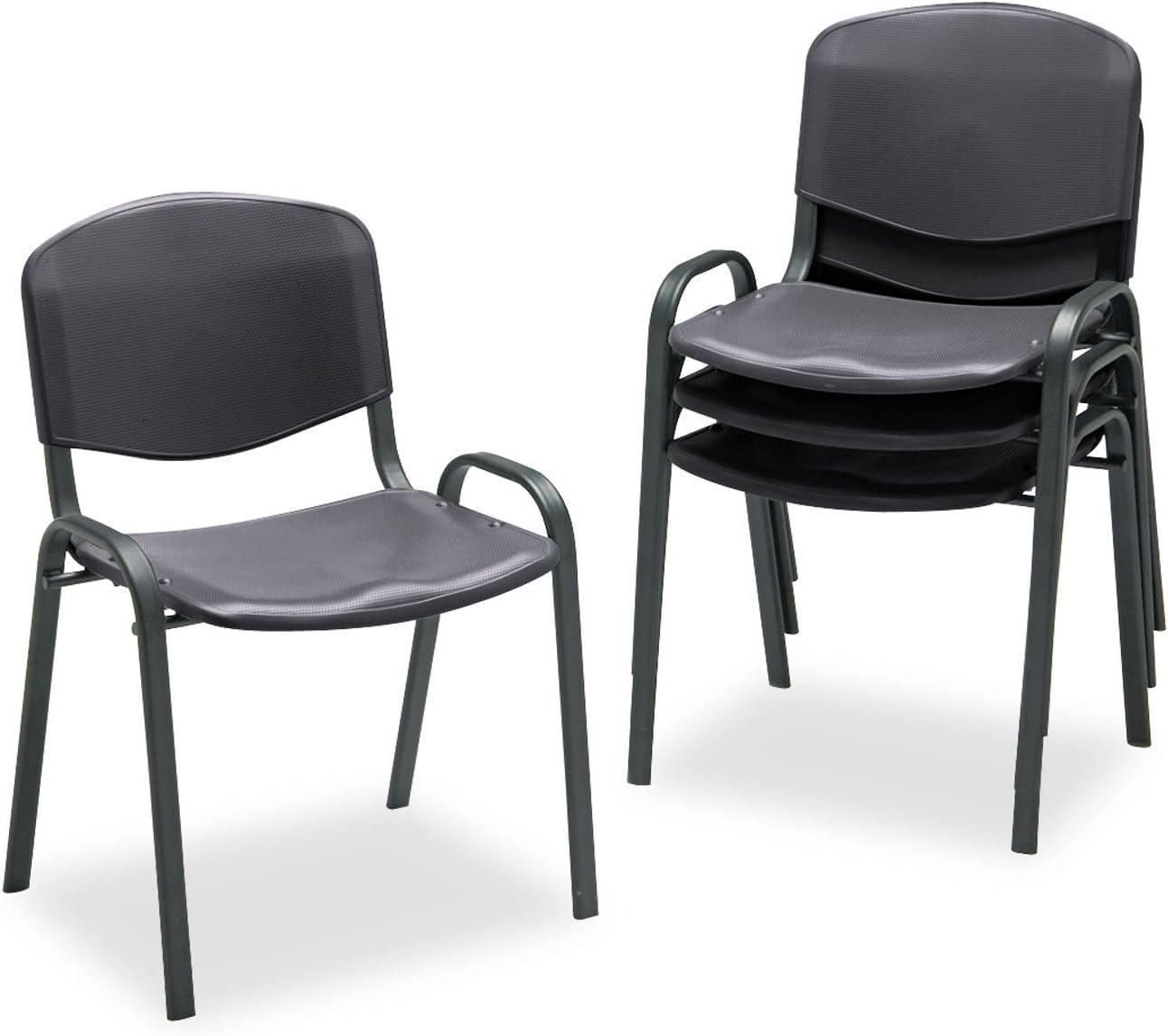 Safco Stacking Chair, Supports Up to 250 lb, 18" Seat Height, Black Seat, Black Back, Black Base, 4/Carton