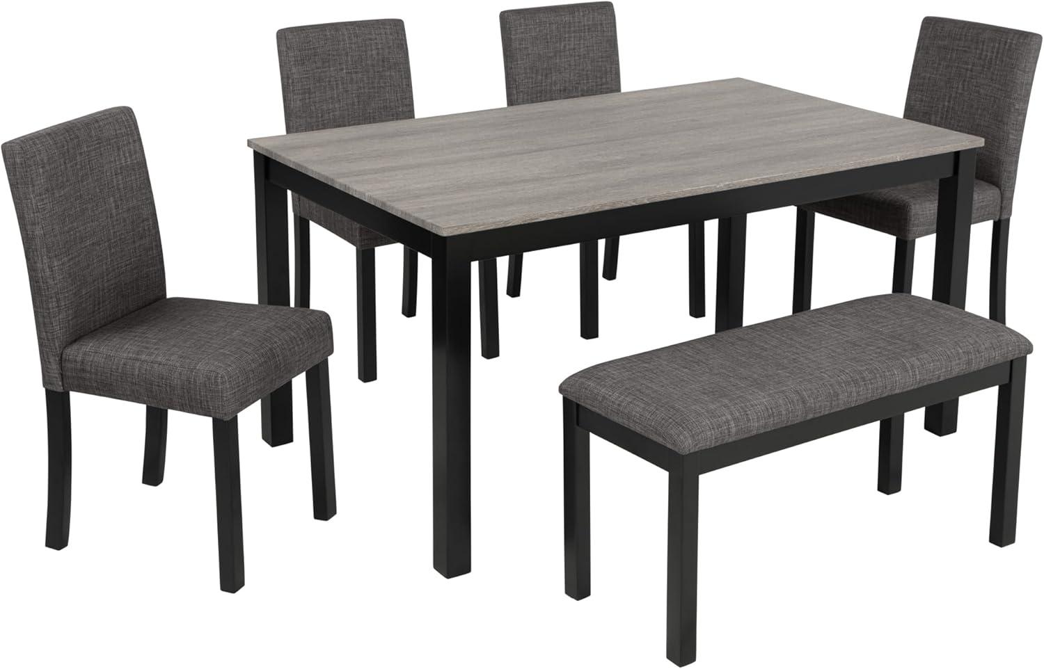 UHOMEPRO Dining Table Set for 4, 5 Piece Dining Room Set with 4 Upholstered Chairs, Rectangle Kitchen Table and Chairs for 4 Persons, Rustic Wood Kitchen Table Set for Dining Room Nook, White+Brown