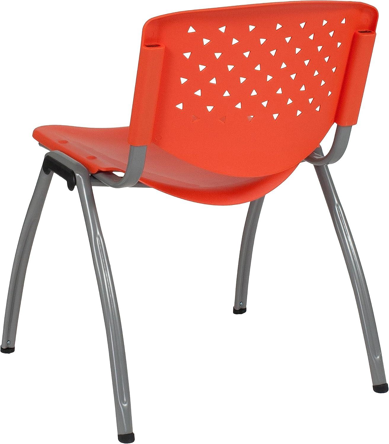 Flash Furniture 5 Pack HERCULES Series 880 lb. Capacity Orange Plastic Stack Chair with Titanium Gray Powder Coated Frame