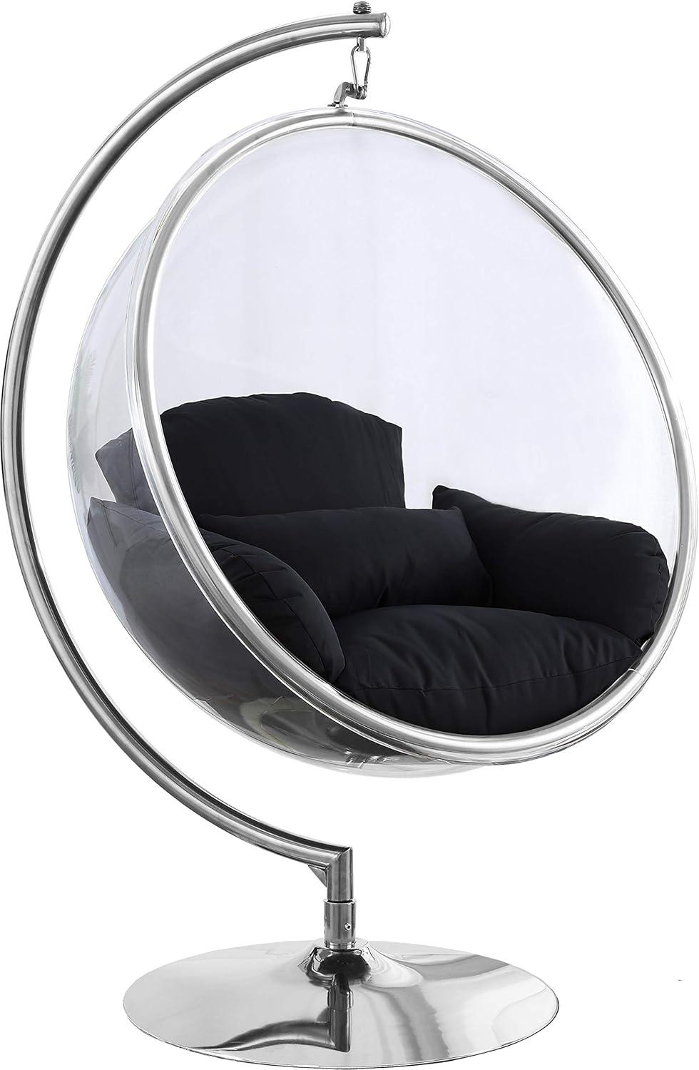 Meridian Furniture Luna Fabric Acrylic Swing Bubble Accent Chair in Black