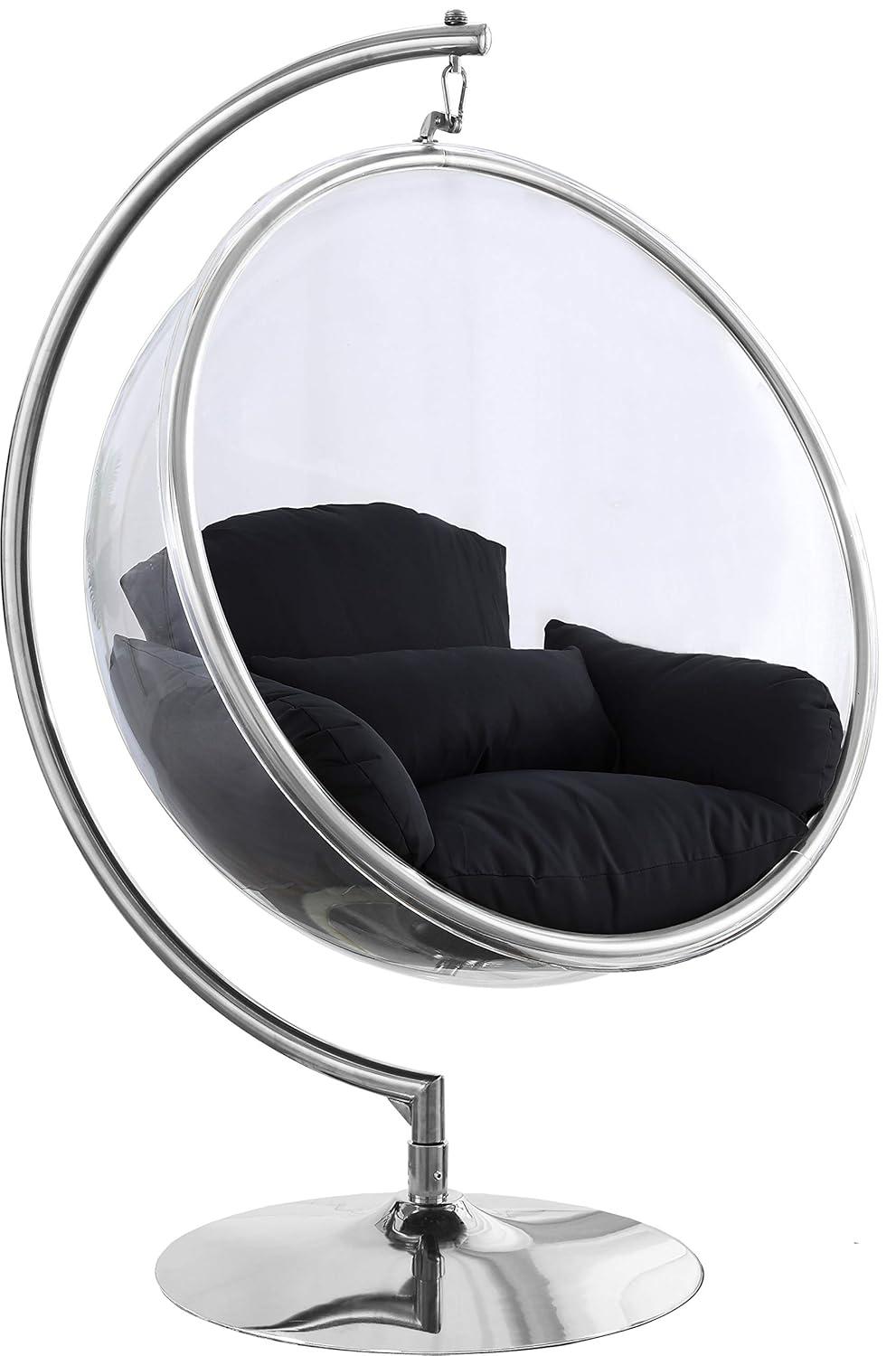 Meridian Furniture Luna Fabric Acrylic Swing Bubble Accent Chair in Black