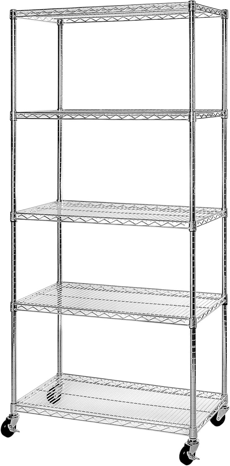 Seville Classics UltraDurable Commercial-Grade 5-Tier NSF-Certified Steel Wire Shelving with Wheels, 36" x 18", Steel