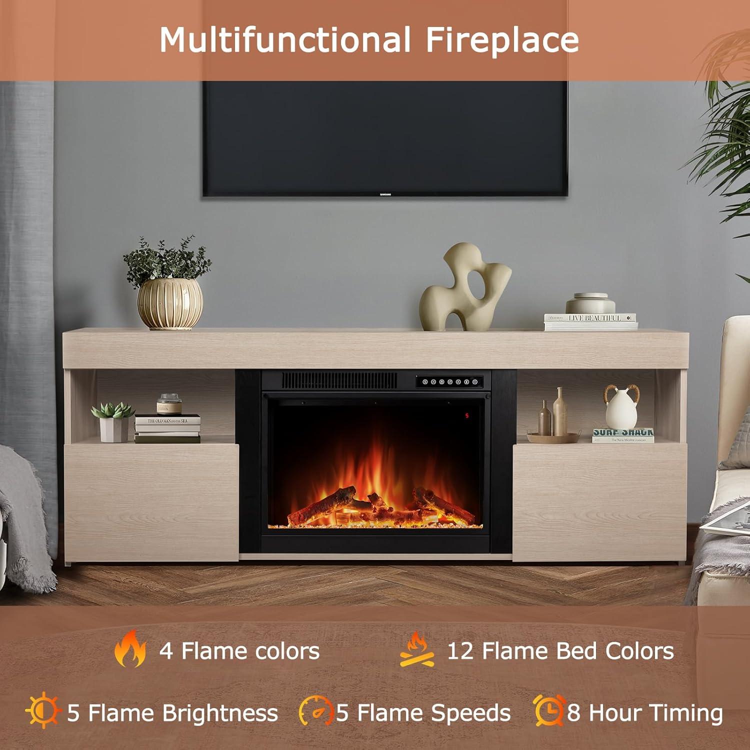 COWSAR COWSAR TV Stand for TVs up to 60" with Electric Fireplace with Remote Control,Adjustable Real 3d Flame Brightness