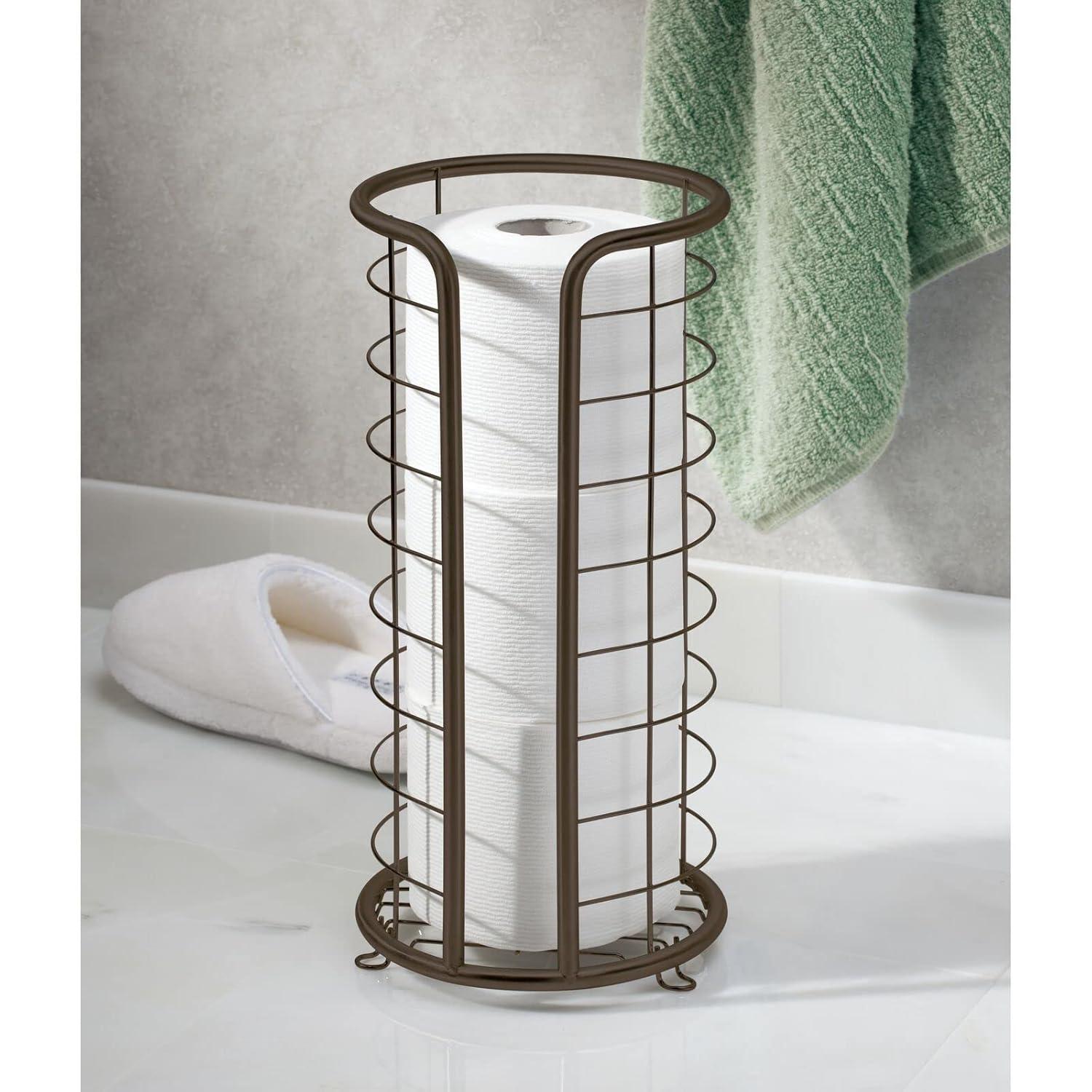 mDesign Metal Toilet Paper Holder Stand, Freestanding 3 Roll Reserve