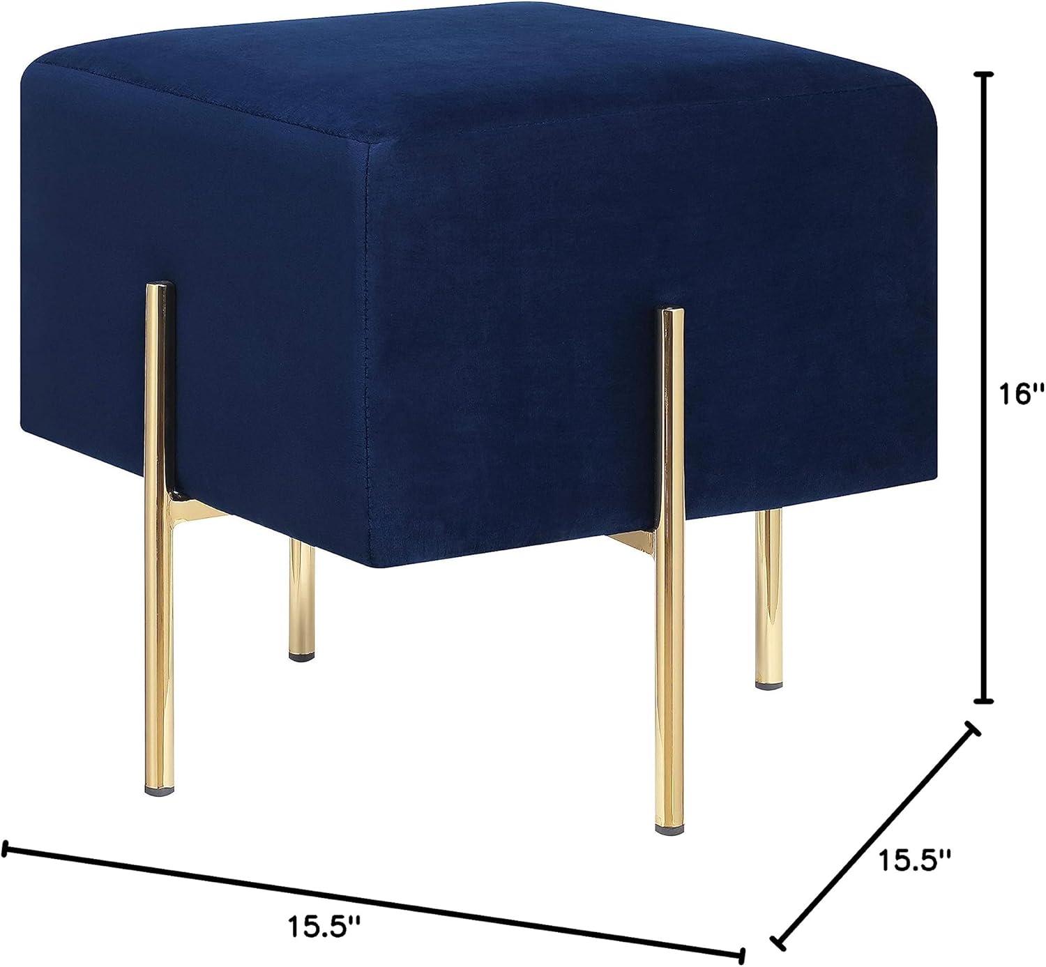 Modern Blue Velvet Ottoman with Gold Metal Legs