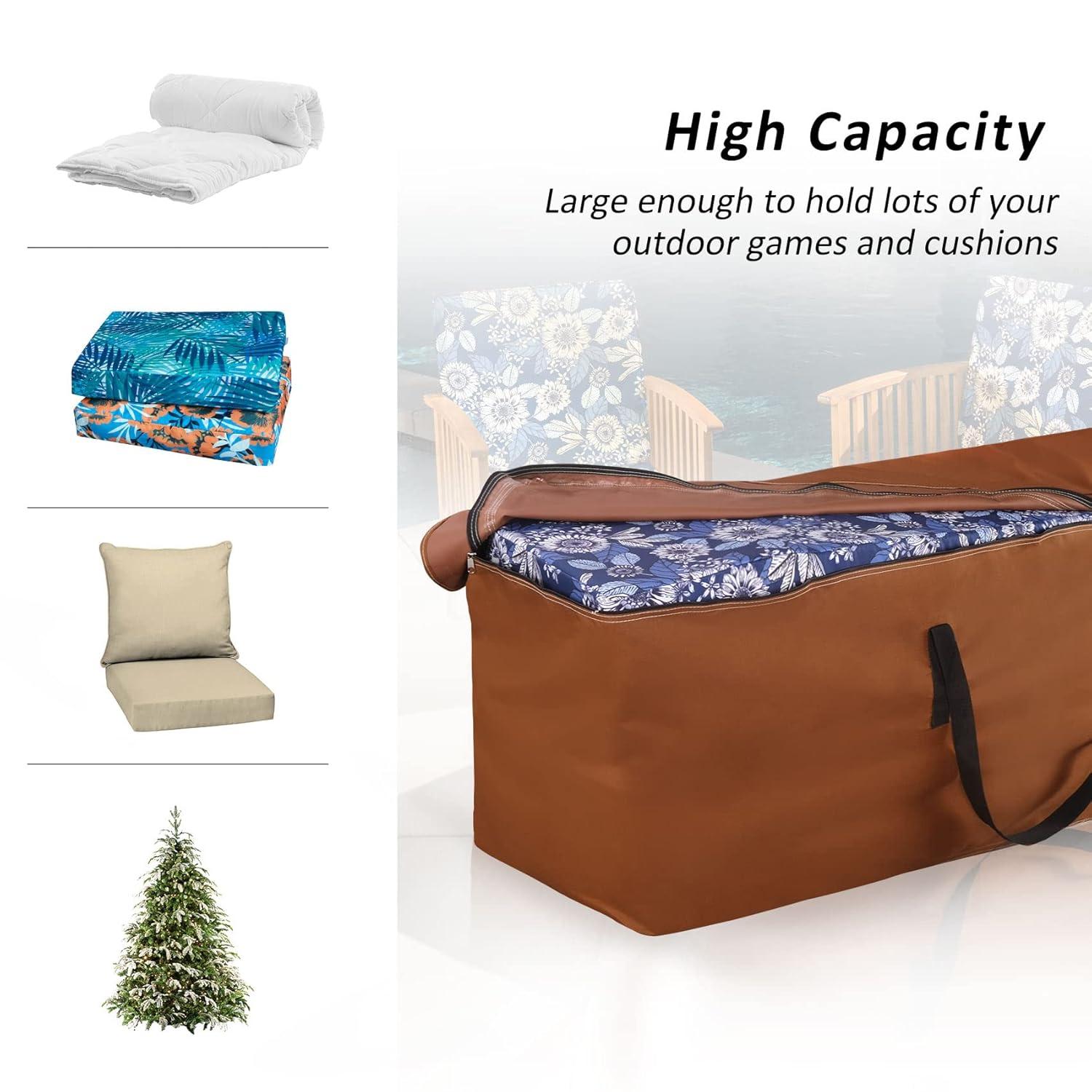 Outdoor Patio Cushion Storage Bags Water-Resistant Large Storage Bag with Zipper and Handle for Patio Furniture Cushion Christmas Tree 7.5 Ft, 50 x 15 x 25 Inch, Brown