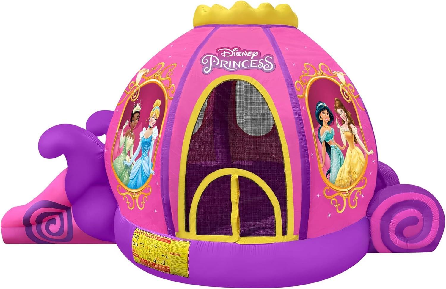 Funormous Disney Princess Carriage Inflatable Outdoor Bounce House with Slide and Ball Pit