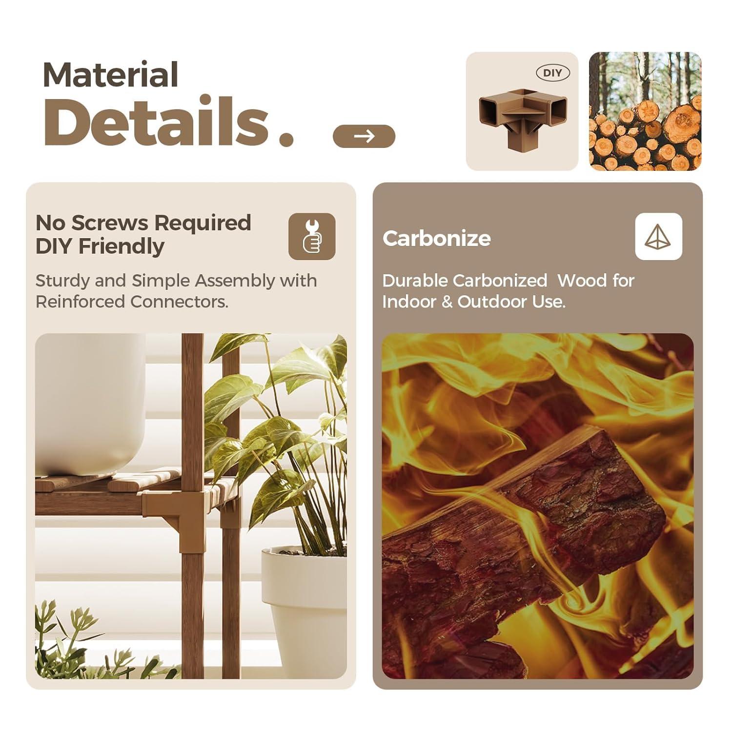 Bamworld Plant Stand Indoor Outdoor Tall Plant Shelf for Multiple Plants Pots Wood Flower Stand Large Flower Holder for Living Room, Patio, Balcony, Garden Decor, Brown