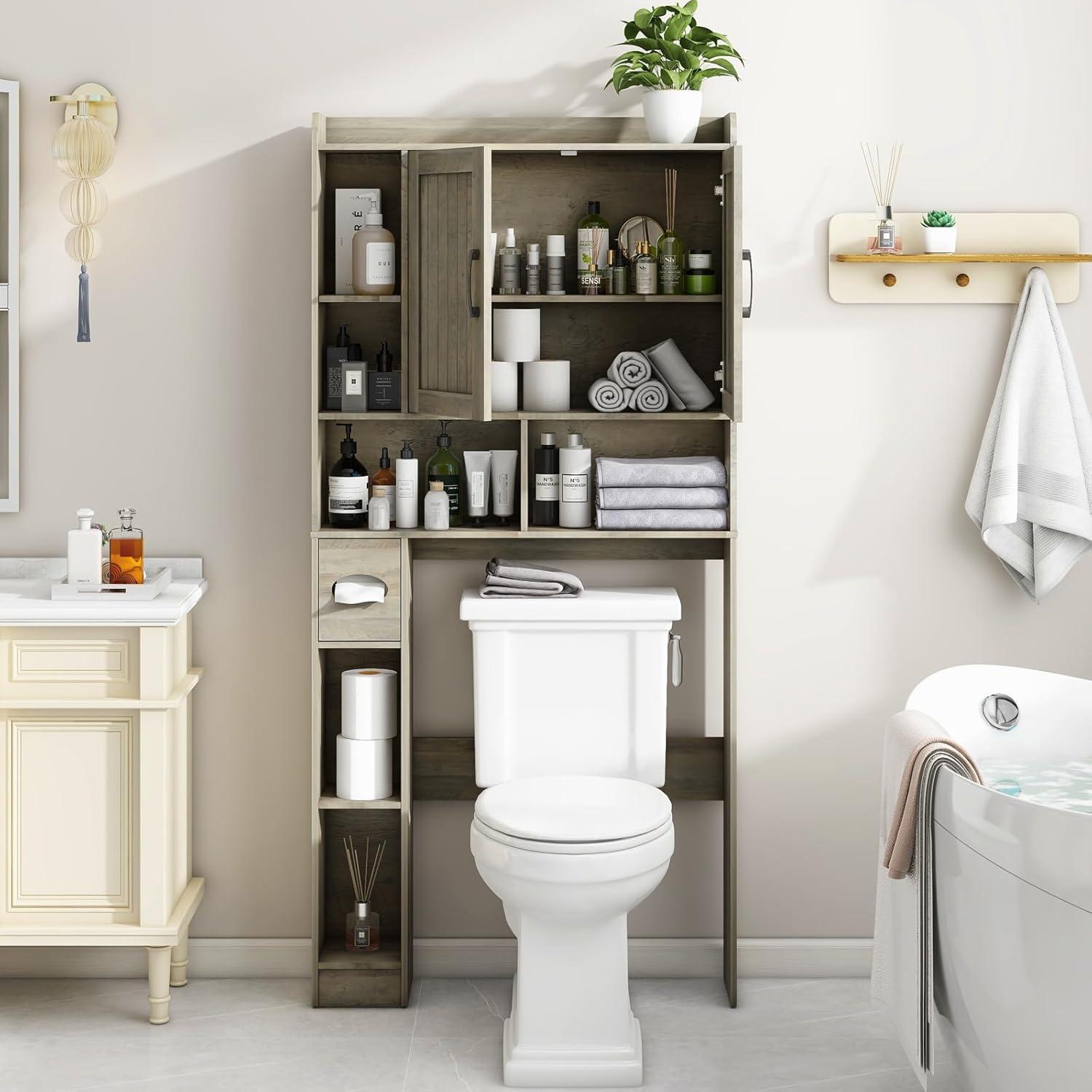 Gray Oak Over-The-Toilet Storage Cabinet with Adjustable Shelving